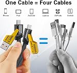 Gartmost 2Pack 4 in 1 Fast Charging Cable, Transferring Data, 6.65 Ft, Braided Cable 65W, USB C USB A and IP, Multiple Charging Cable for Phone/Pad/More