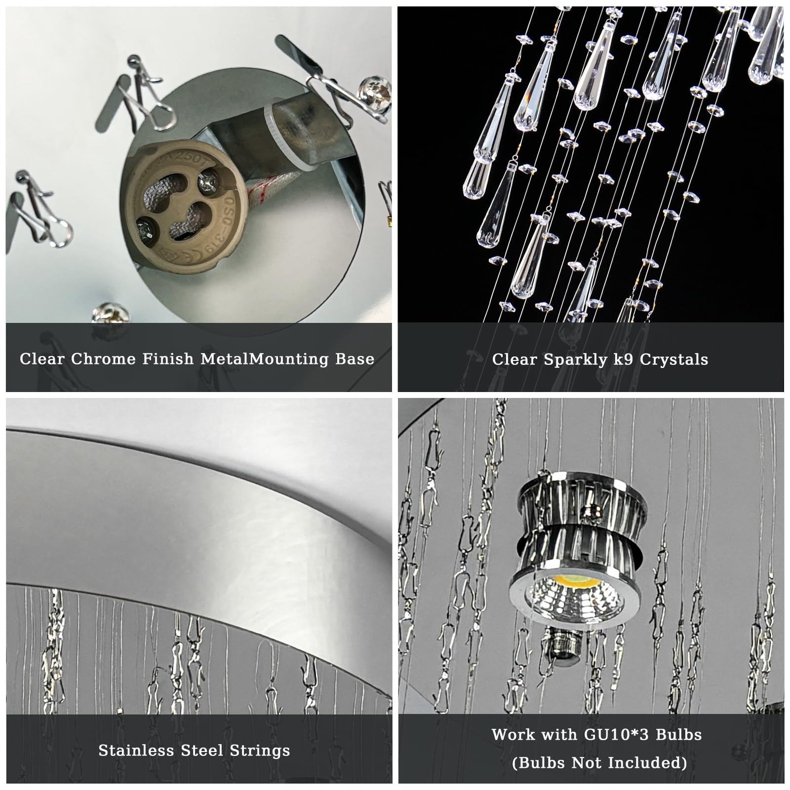 Lustres Luminaires suspendus Luminaires de chandelier encastrés Plafonnier suspendu Goutte de pluie moderne Lustres Plafonnier en cristal pour chambre à coucher, couloir et salon