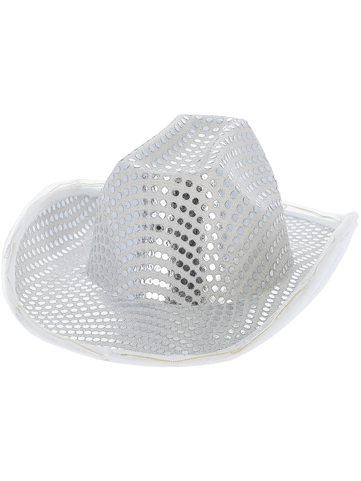 Smiffys LED Light Up Sequin Cowboy Hat, Silver, Cowboys and Indians Fancy Dress, Western Dress Up Hats
