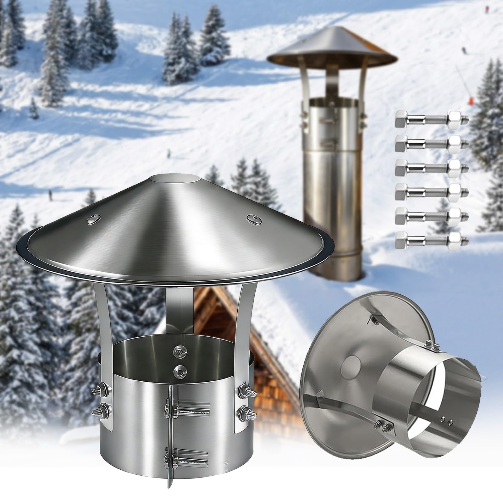 AYUWQZX 201 Stainless Steel Cone Chimney Rain Cap Adjustable 3-12.4in Wood Stove Fireplace(210mm/8.3in)