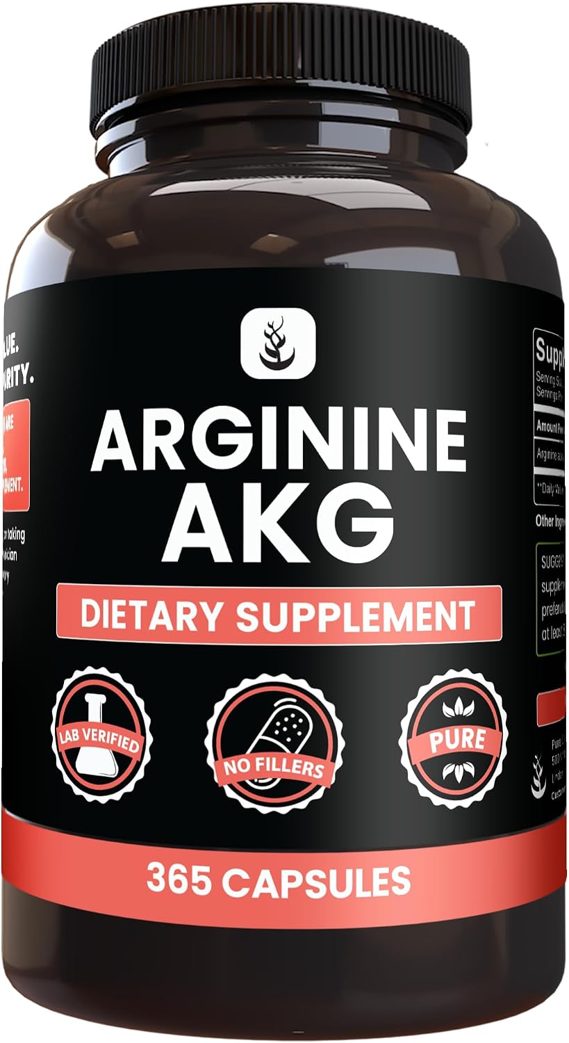 PURE ORIGINAL INGREDIENTS Arginine AAKG (365 Capsules) No Magnesium Or Rice Fillers, Always Pure, Lab Verified