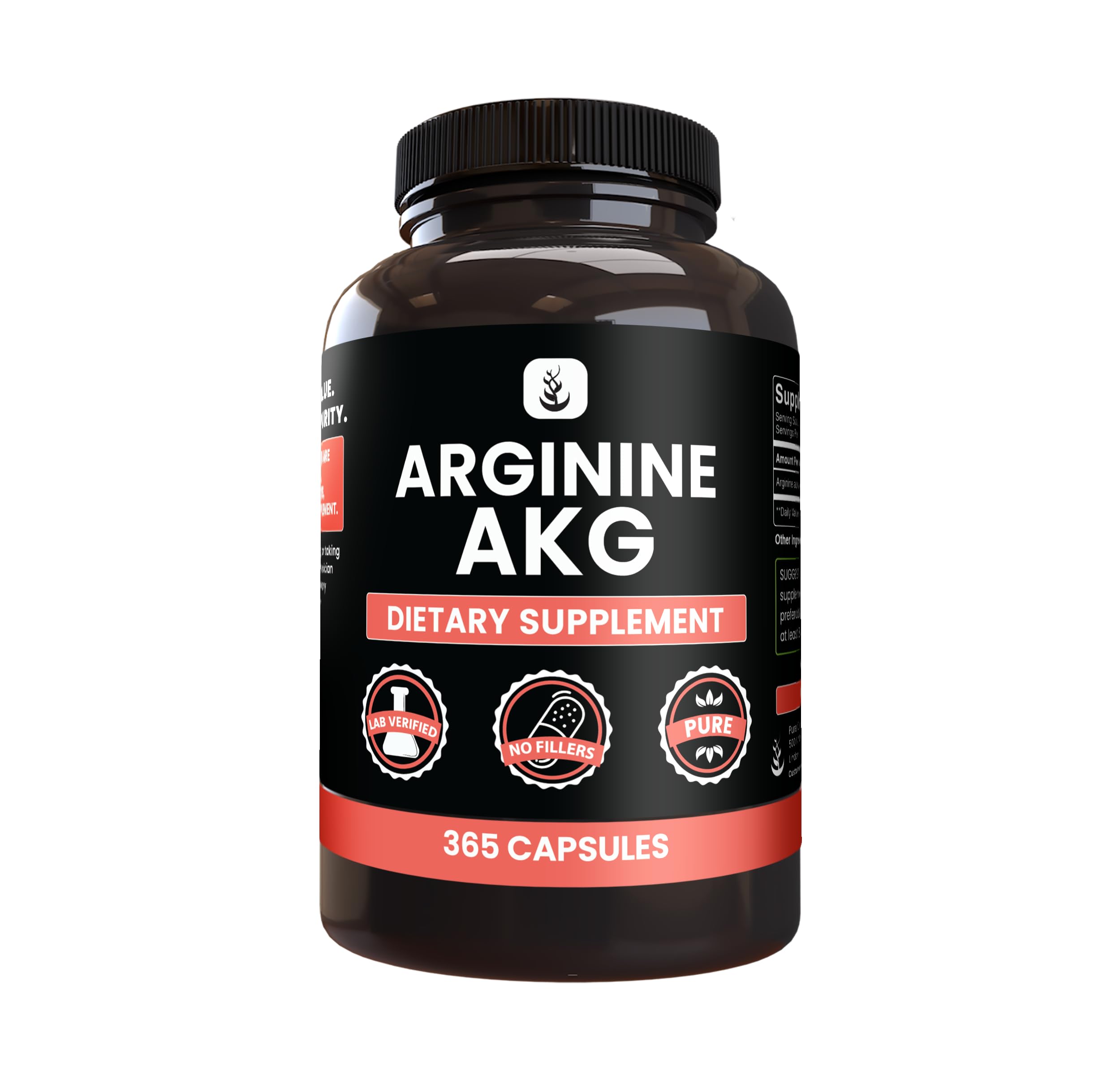PURE ORIGINAL INGREDIENTS Arginine AAKG (365 Capsules) No Magnesium Or Rice Fillers, Always Pure, Lab Verified 365 Count (Pack of 1)