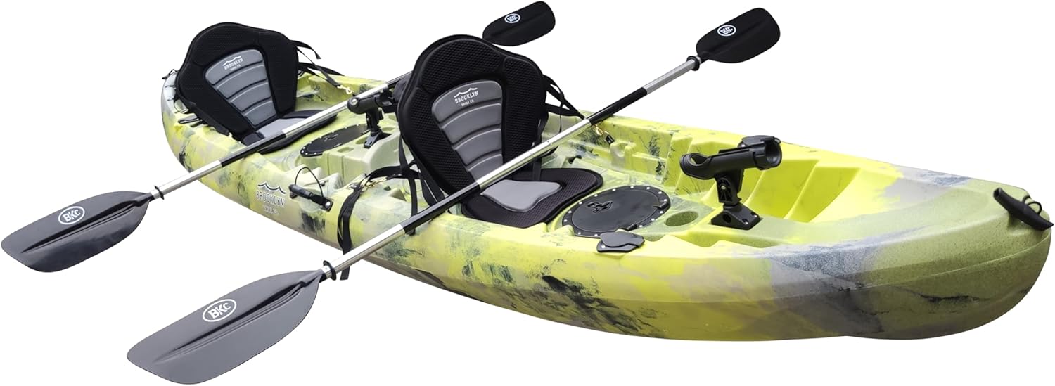Brooklyn 12.5 Tandem 12 feet 8 inch Kayak W/Padded Seats, Paddles Included 2-3 Person Angler Kayak (Lime Camo) Brooklyn 12.5 Tandem 12 feet 8 inch Kayak W/Padded Seats, Paddles Included 2-3 Person Angler Kayak (Lime Camo)