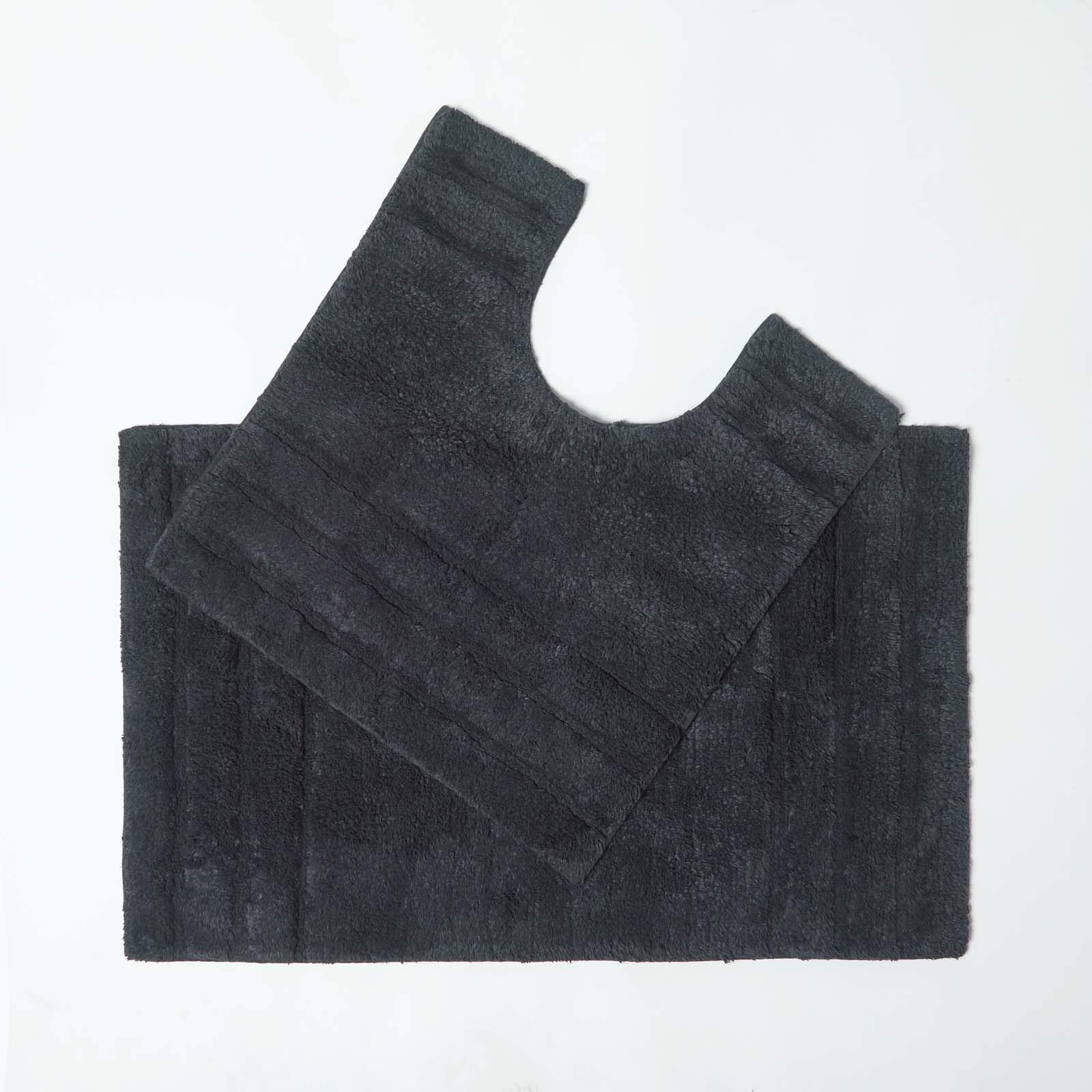 Homescapes 2-teiliges Badematten Set Spa Supreme bestehend aus Duschvorleger 50 x 80 cm und WC Vorleger 50 x 55 cm aus 100% Reiner Baumwolle schwarz