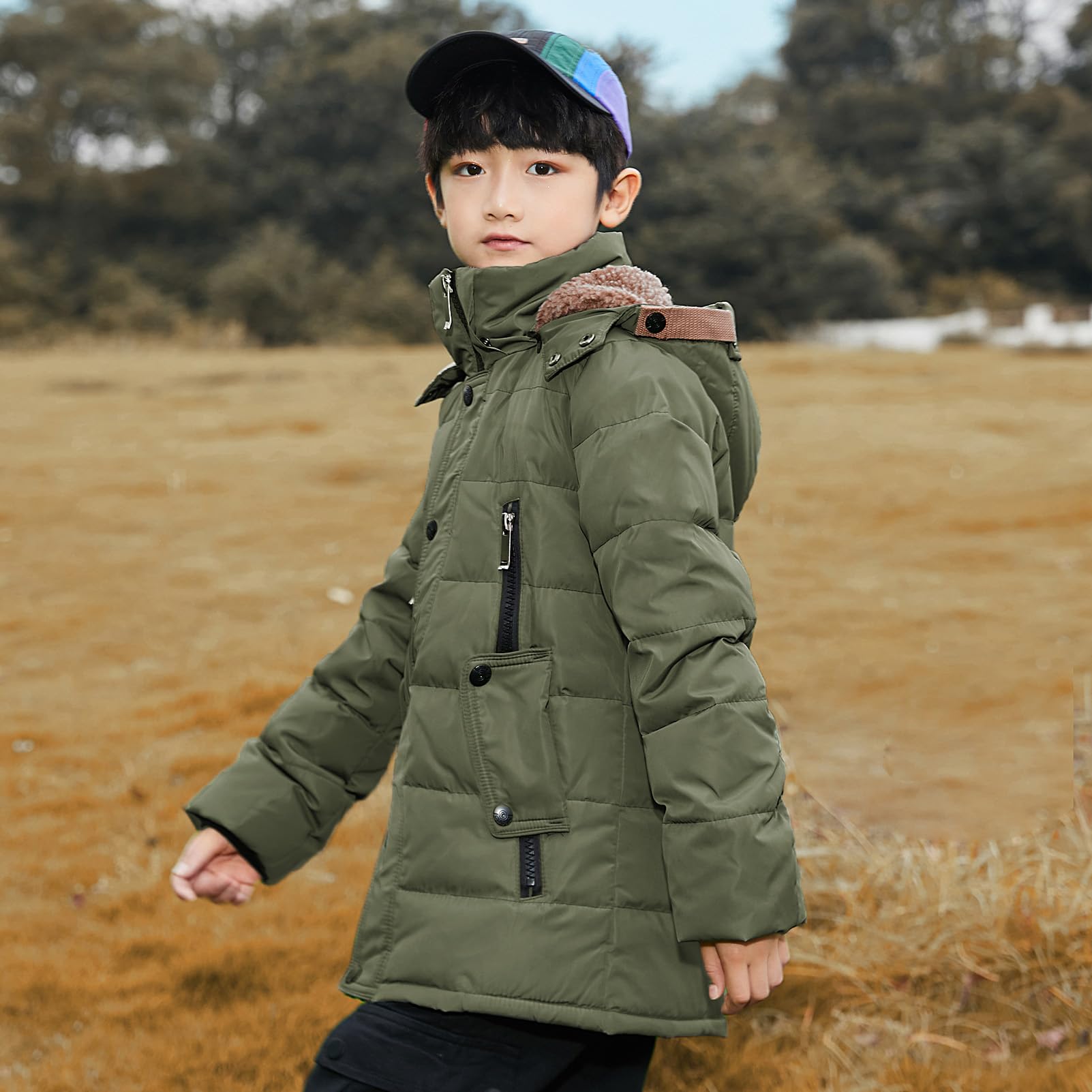 amropi Abrigo para Niño Invierno Chaqueta de Plumas con Capucha Cálido Parka por 5-12 años
