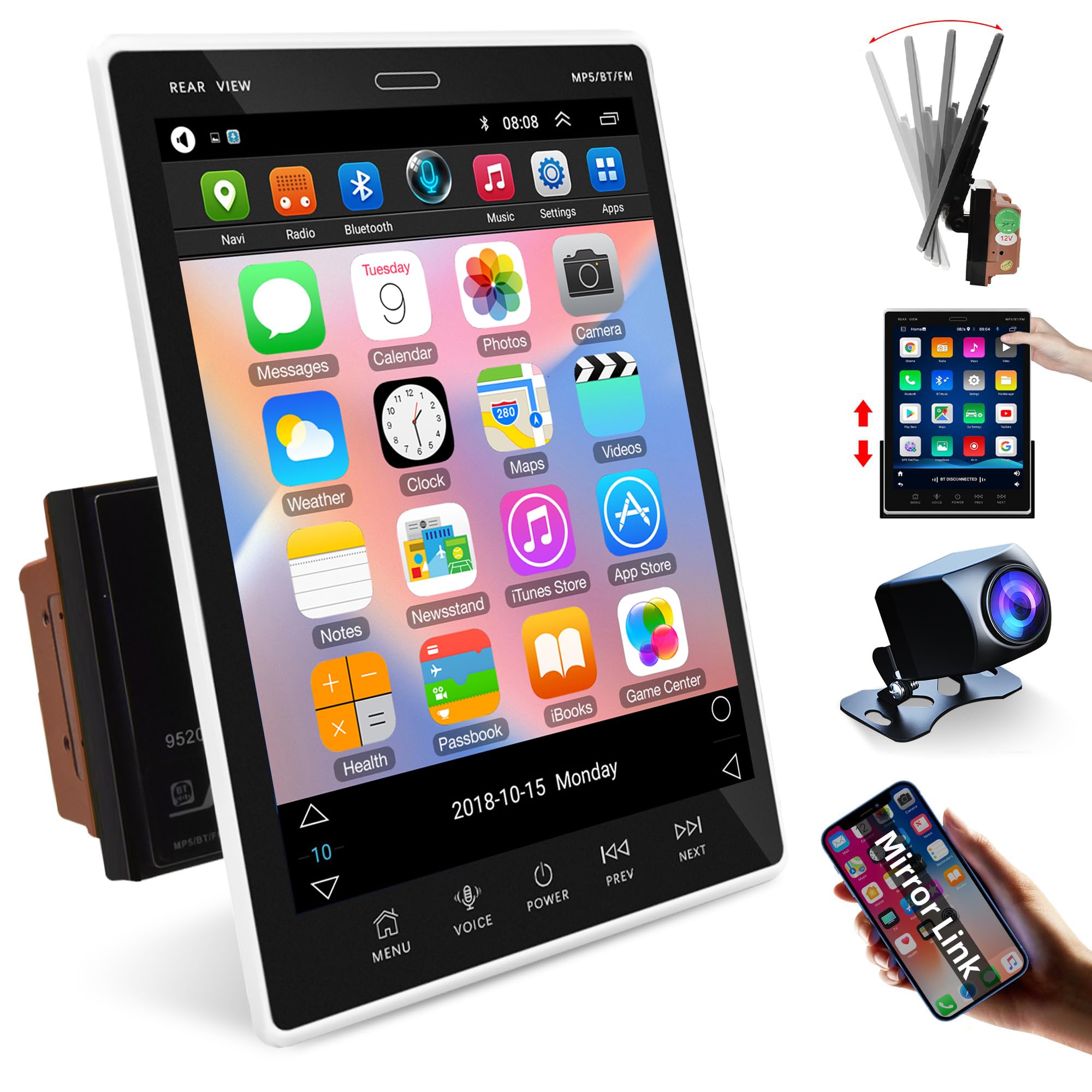 Rimoody Double Din Car Stereo Android Car Radio Touch Screen with Bluetooth, 9.5'' Vertical Screen Car Radio with GPS Navigation WiFi FM iOS/Android Mirror Link USB Split Screen + Backup Camera