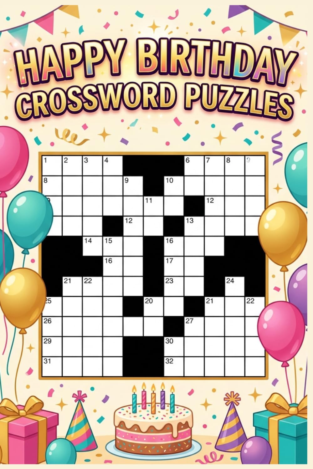 Happy Birthday Crossword Puzzles: 60 Fun Birthday-Themed Crossword Puzzles for Adults — Party Fun & Celebrations — With Solutions
