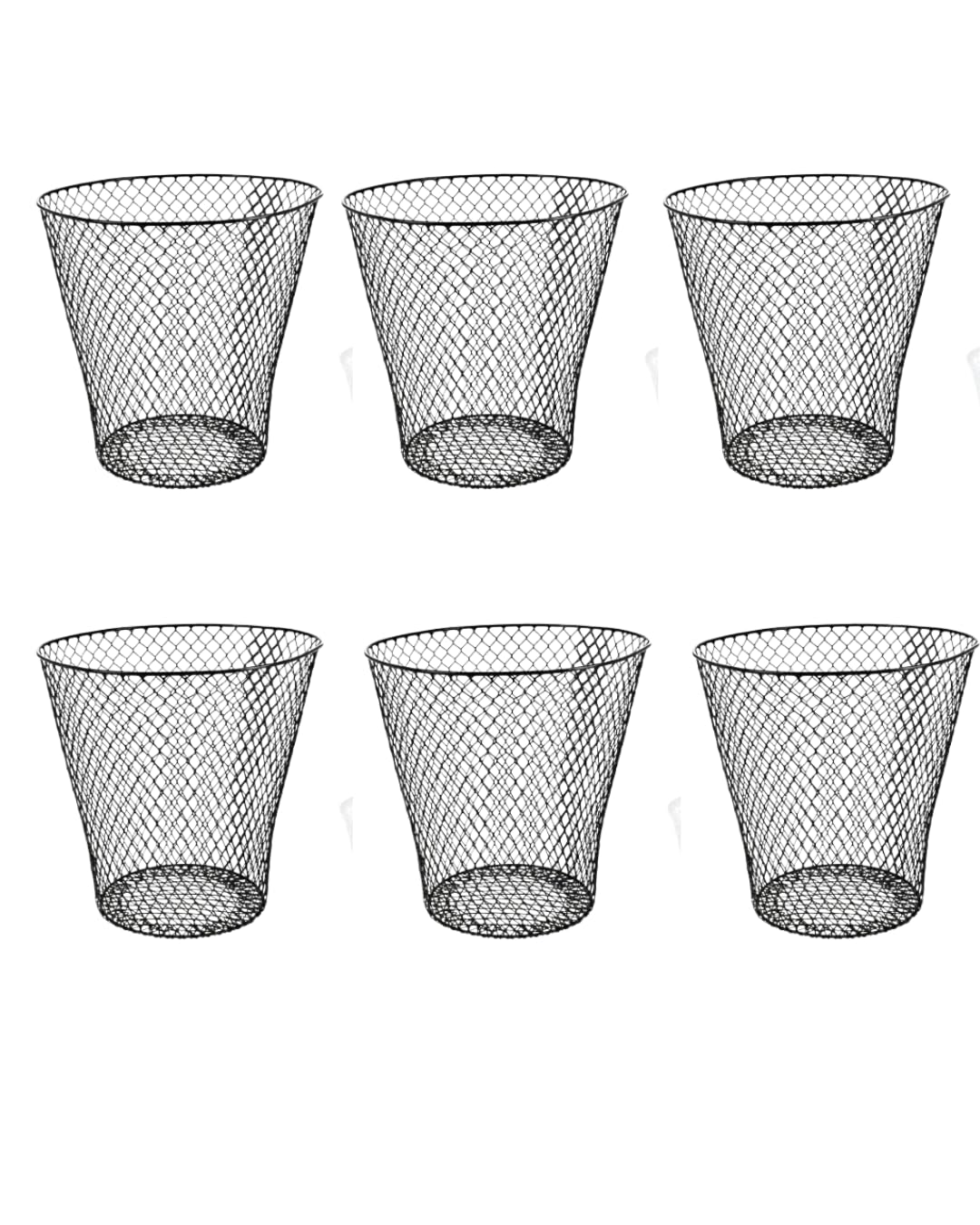6 Pack Black Mesh Wire Waste Basket 9IN Tall Office Crafts Bathroom Garden Plant Cover Bonus Wadshklas