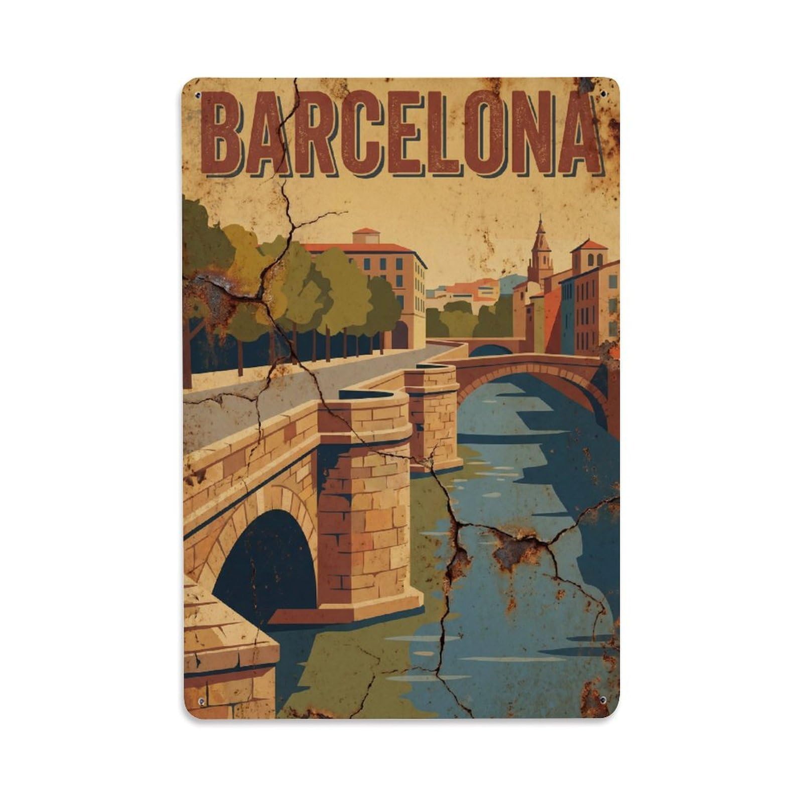 Vintage Travel Embankments Spain River Metal Tin Sign