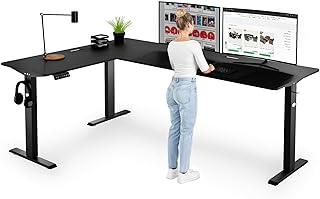 di volio Höhenverstellbarer Eckschreibtisch elektrisch TRANI – Stabiler elektrischer Schreibtisch – Höhenverstellbar mit 2 Motoren, Memory Funktion für Heimbüro (Schwarz, Links L 197 cm/L 142 cm)