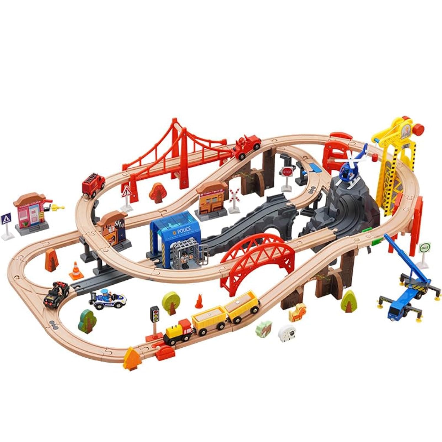 Masroo Train Set - Wooden Train Tracks & Trains for Kids, Toddler Boys and Girls 3,4,5 Years Old and Up– Premium Wood Construction Toys