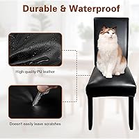 Vista 5 de Fundas de Silla de Cuero para Sillas de Comedor, Juego de 4, Fundas Super Elásticas Impermeables para Sillas de Cocina, Fundas de Silla de Comedor