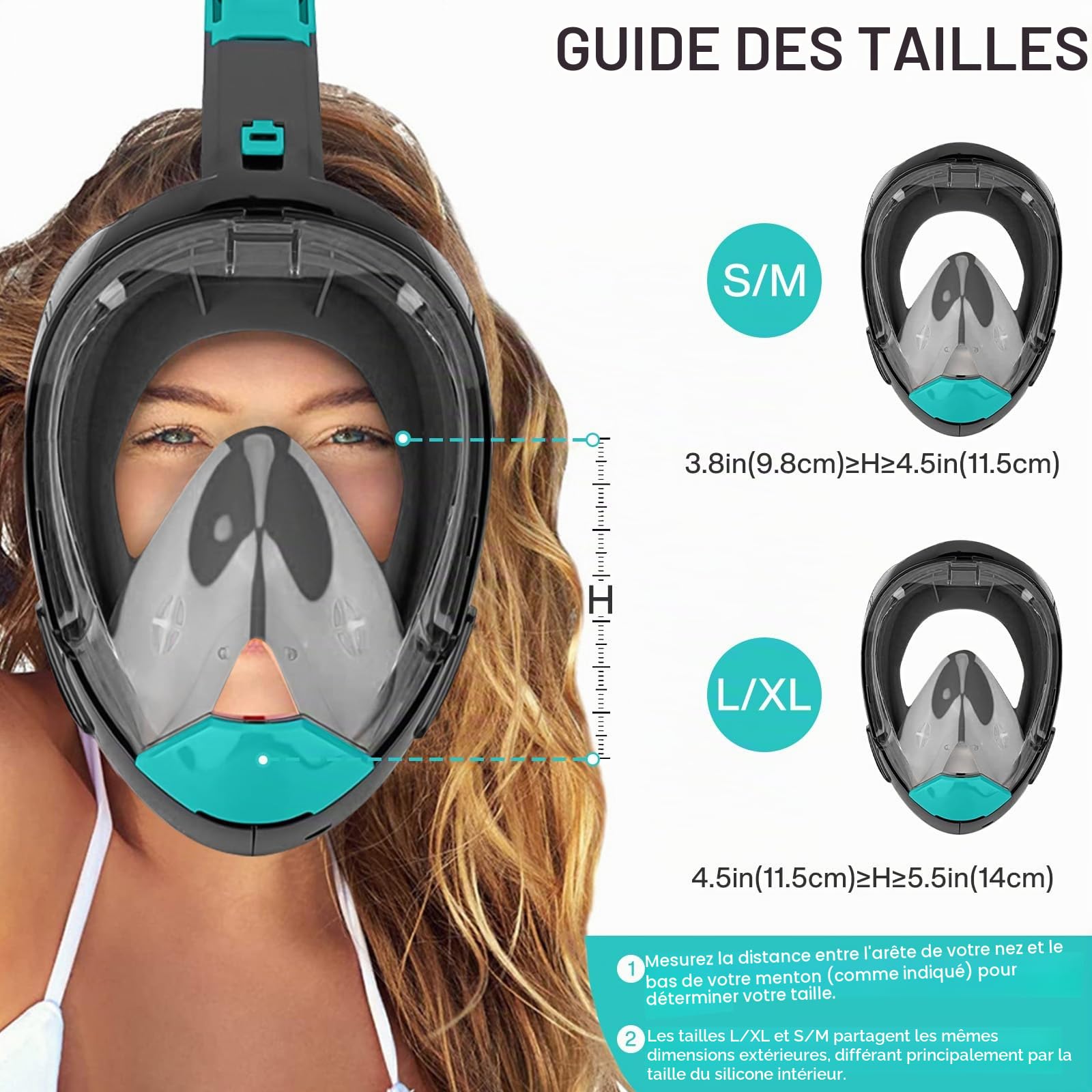 Masque Plongee Integral S/M, Masque Plongée Adulte, Masque Snorkeling Adulte, Masque Integral de Plongee, Sécurité du Co2, Anti-Fuite Anti-Buée, pour Adultes et Juniors, Équipement de Plongée