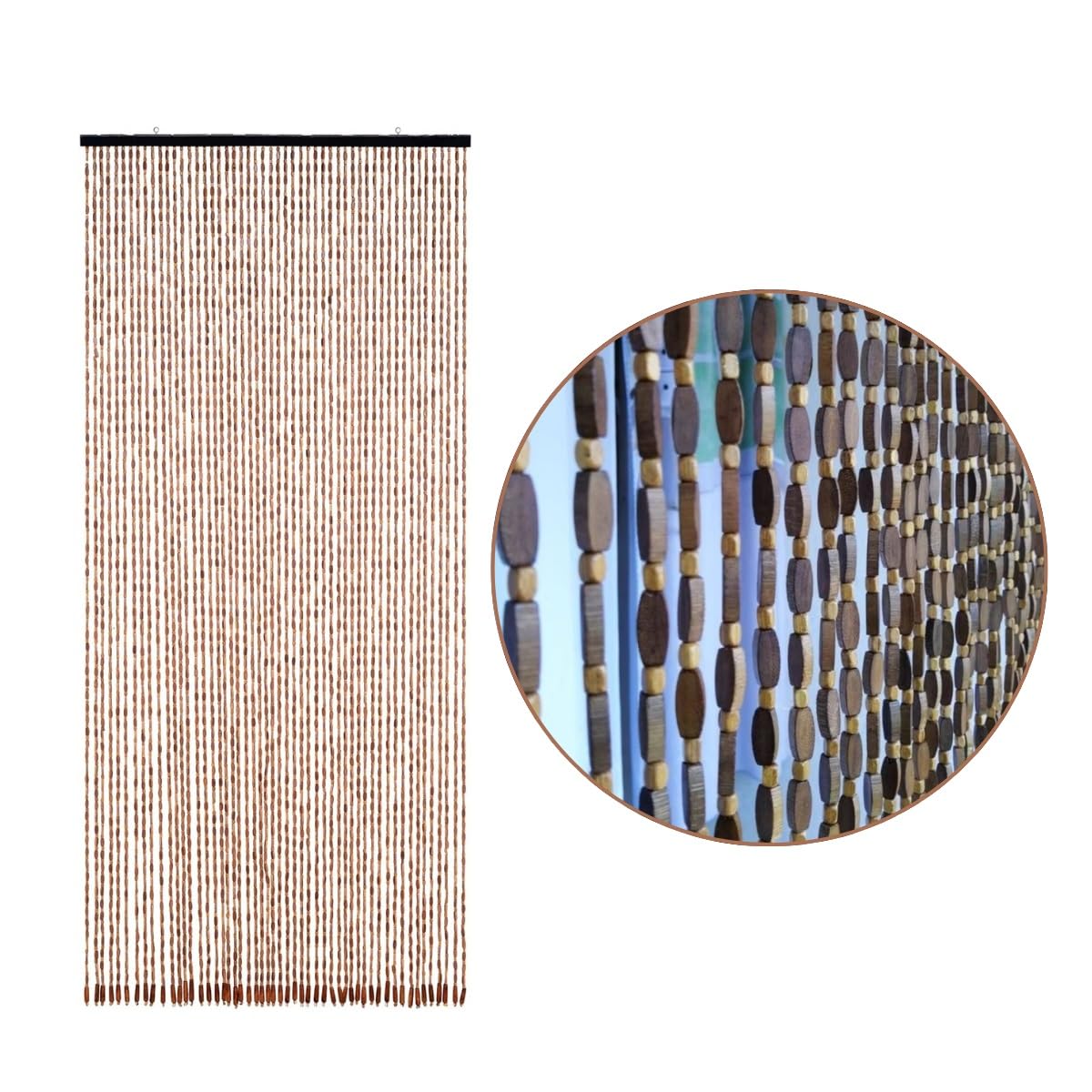 Bamboo Wood Beaded Curtain For Doorways 70cm 80cm 90cm 100cm 110cm 120cm Hanging Room Divider, Decorative Door String Curtain, Handmade Natural Doorway Bead(Coffee,60x220cm)