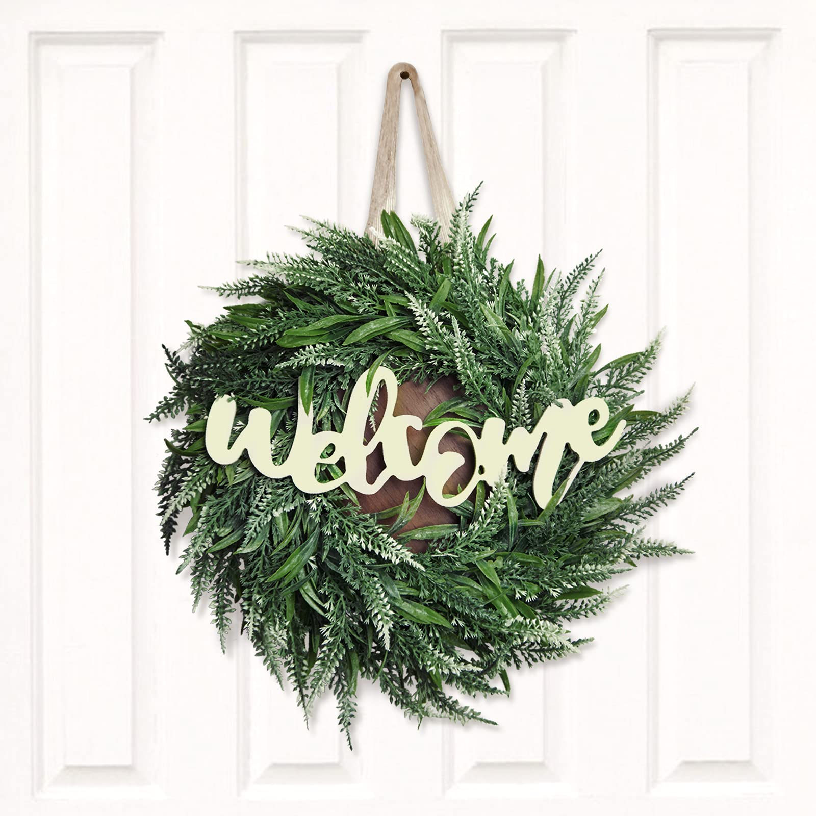 AELS Welcome Sign for Front Door Decor, Welcome Wreaths Farmhouse Fall Decor, Hanging Sign Rustic Wood Decorations Door Hanger Front Porch Decor (12 Inch Round)