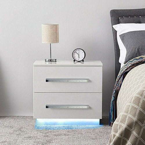 DNYSYSJ Mesitas de noche LED de alto brillo con 2 cajones mesita de noche lateral lateral organizador de mesita de noche para dormitorio con luces