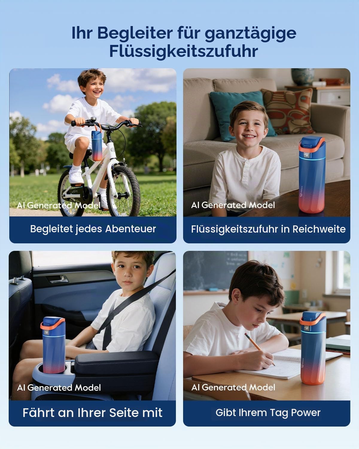 BOOST Intelligente Wasserflasche mit Erinnerungsfunktion & Tracker, 470 ml Trinkflasche für Kinder (Schule), DIY Kühlschrankmagnete, BPA-frei, vakuumisolierter Edelstahl, ideal für Reisen & Camping