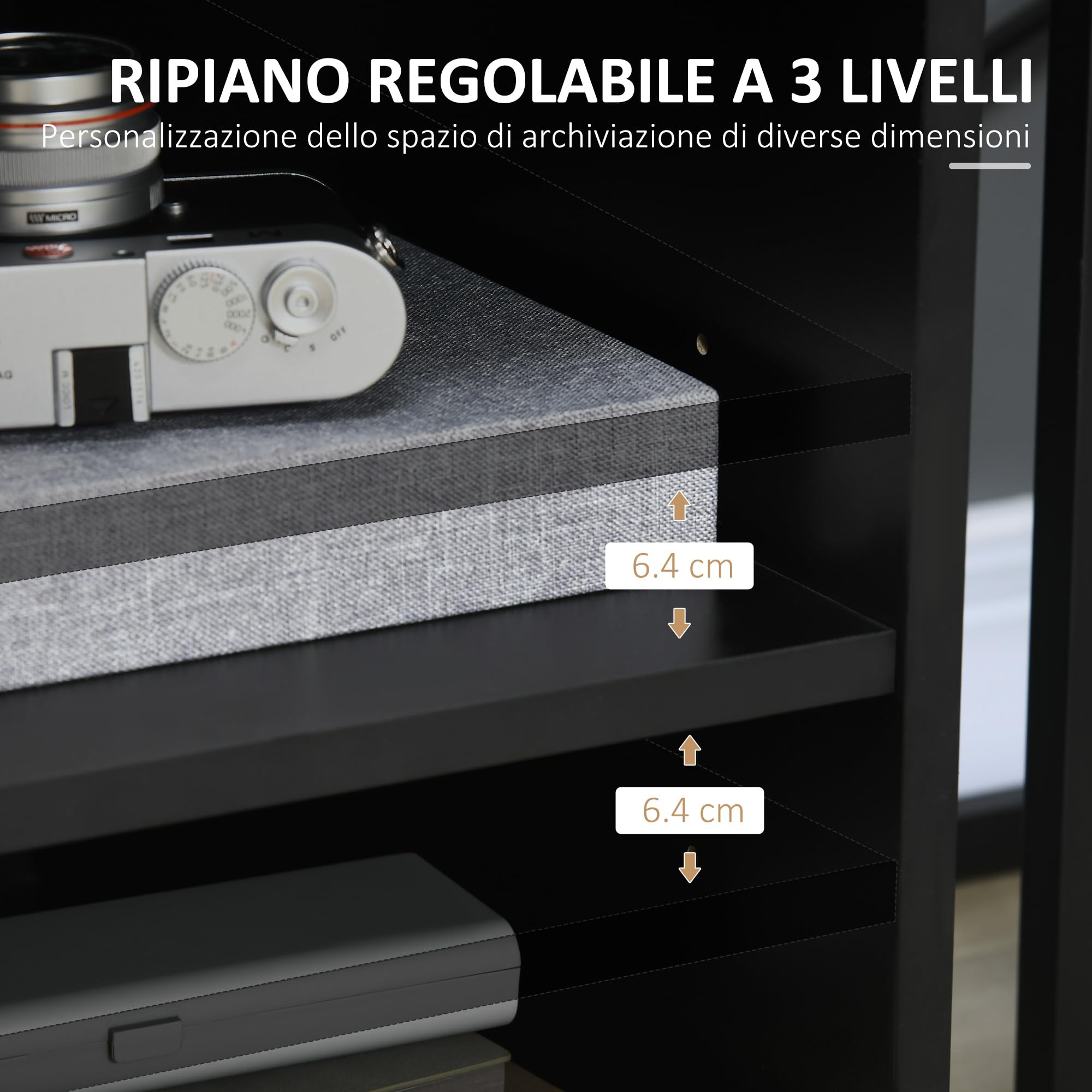 HOMCOM Mobile Porta Stampante con Ruote a Freno, Mobiletto per Stampante con Armadietto Anta Soft Close, 3 Scomparti Aperti, Ripiano Regolabile, Multiuso per Ufficio Studio, 60x50x65.5 cm, Nero