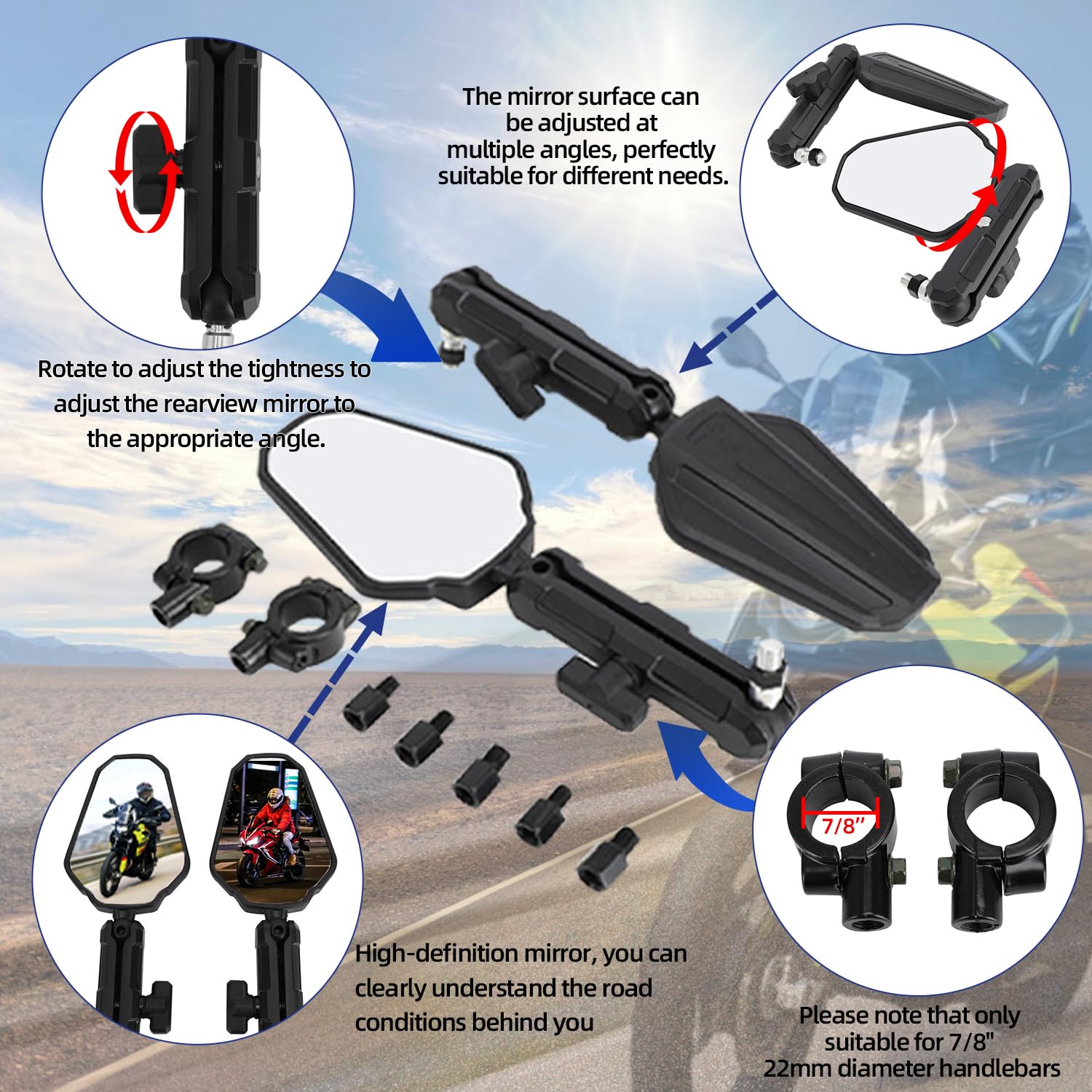 1 coppia di specchietti retrovisori per moto, accessori per moto, pieghevoli, specchi retrovisori universali, lega di alluminio, per la maggior parte delle moto, dirtbike, scooter, quad, ATV