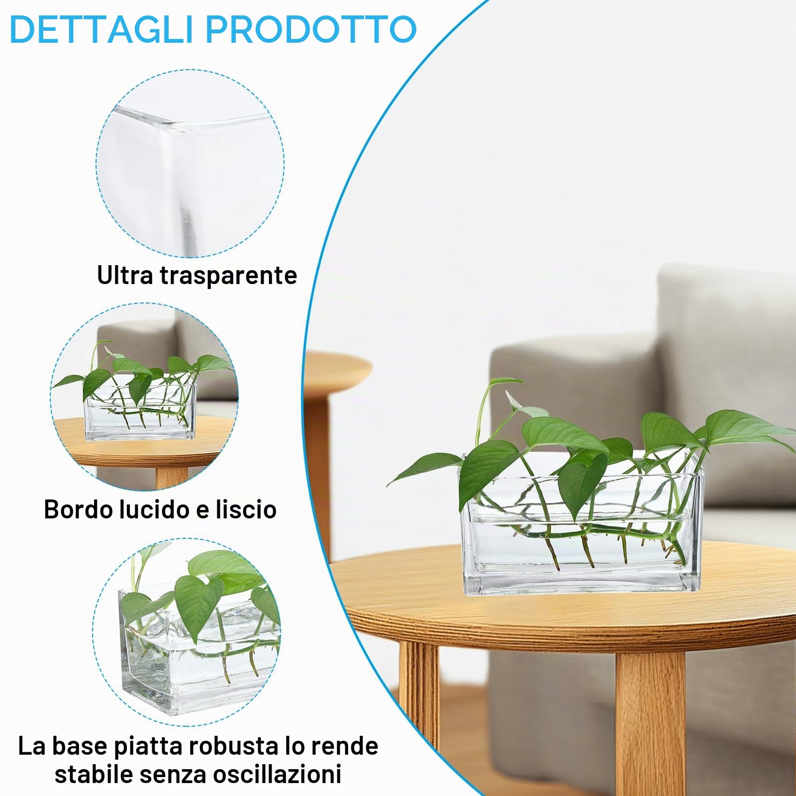 PATIKIL Vaso In Vetro Rettangolare 8x4x4 Pollici, 1 Pc Contenitore Per Fiori Terrario Con Fondo Rinforzato Per Decorazioni Per Matrimoni Casa Ufficio Feste Eventi, Trasparente