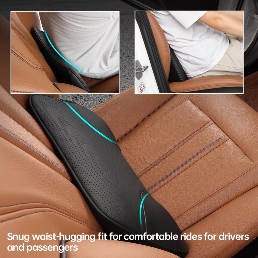 Car Lumbar Support Back Cushion, PU Leather Memory Foam Back Support for Car Seats, Ergonomic Back Pillow for Driver & Passenger, Pressure Relief for Long‑Driving, Universal Fit for Most Vehicles