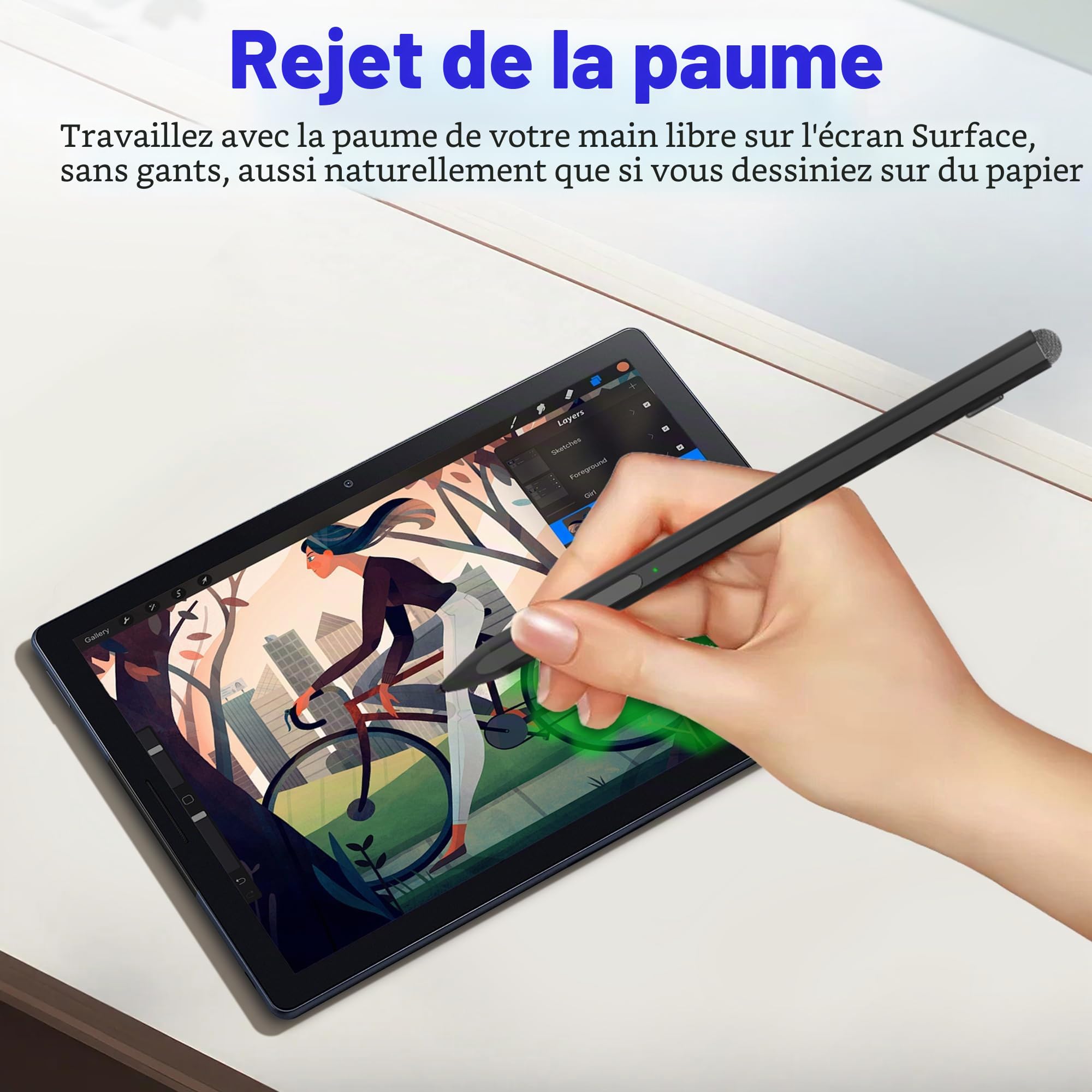 Microsoft Surface Pen, Stylet Surface pour Surface Pro 11/10/9/X/8/7/6/5/4/3, Surface Go 4/3/2/1, Surface Laptop/Studio/Book 4/3/2/1 Stylet avec rejet de la Paume, Sensibilité à la Pression 4096
