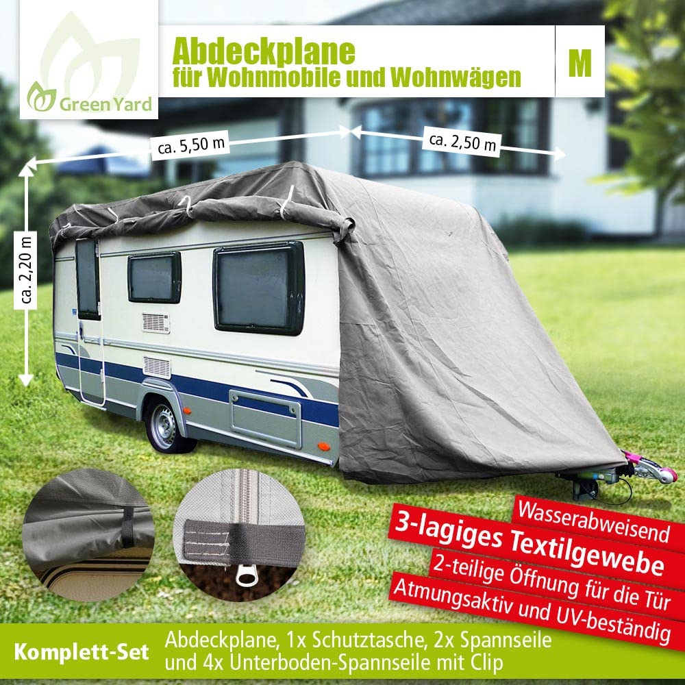 GreenYard® Bâche de Protection pour Caravane ou Camping-Car | Taille L 610 x 250 x 220 cm | Housse de Camping | Protection Contre la poussière et l'humidité | Résistant à l'eau et Respirant | Durable
