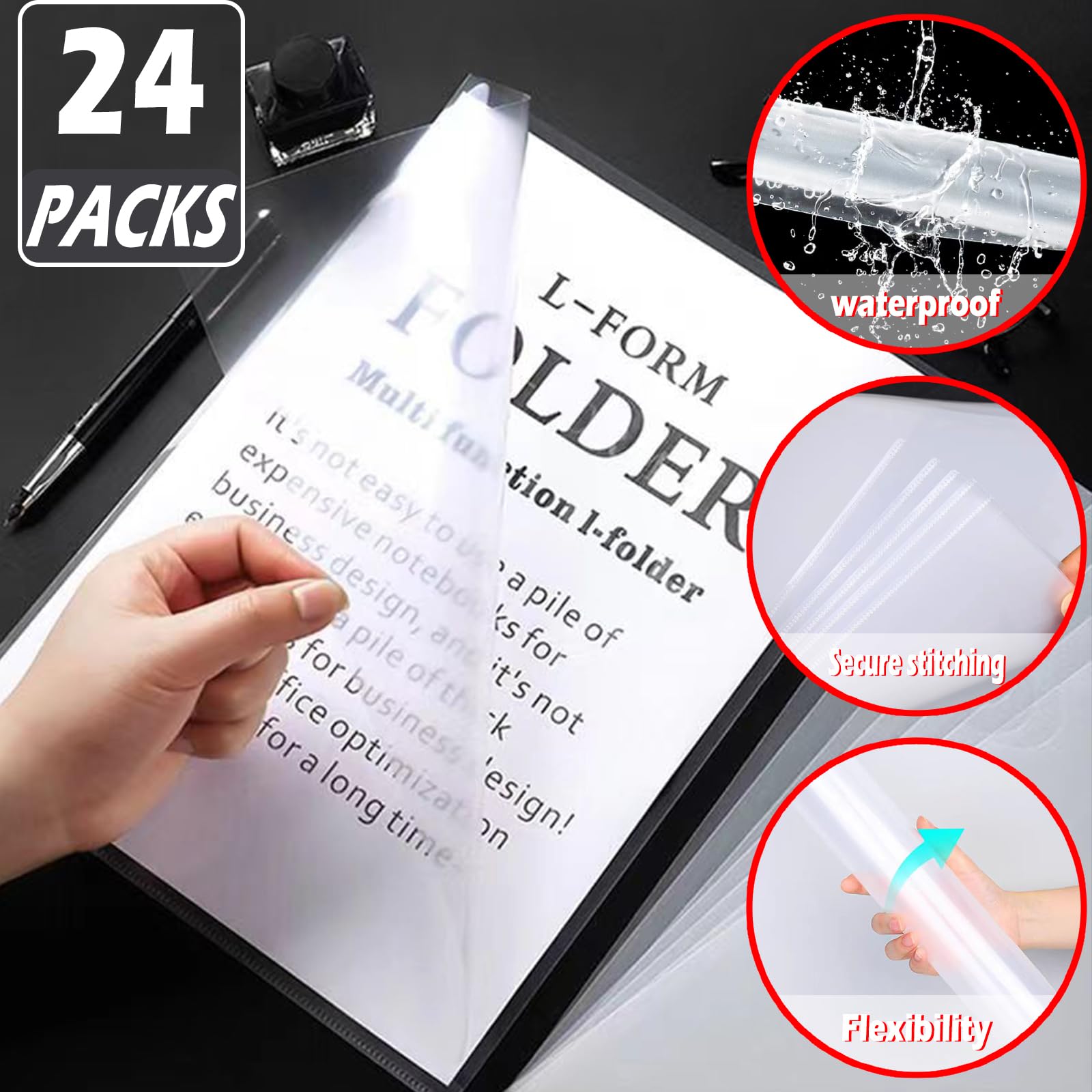 ATB-Foger 24Pcs Plastic Clear Document Folders Clear Wallets Open Top and Side Plastic Folders for Office School Work Report Presentation Project Documents File - Image 2