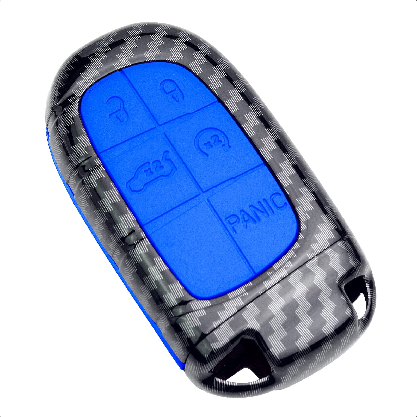 SK CUSTOM Smart Key Fob Case Compatible with Dodge RAM for Jeep Cherokee 3 4 5 Button Carbon Fiber Pattern Protective Cover Plastic Blue Silicone Keyless Entry Remote
