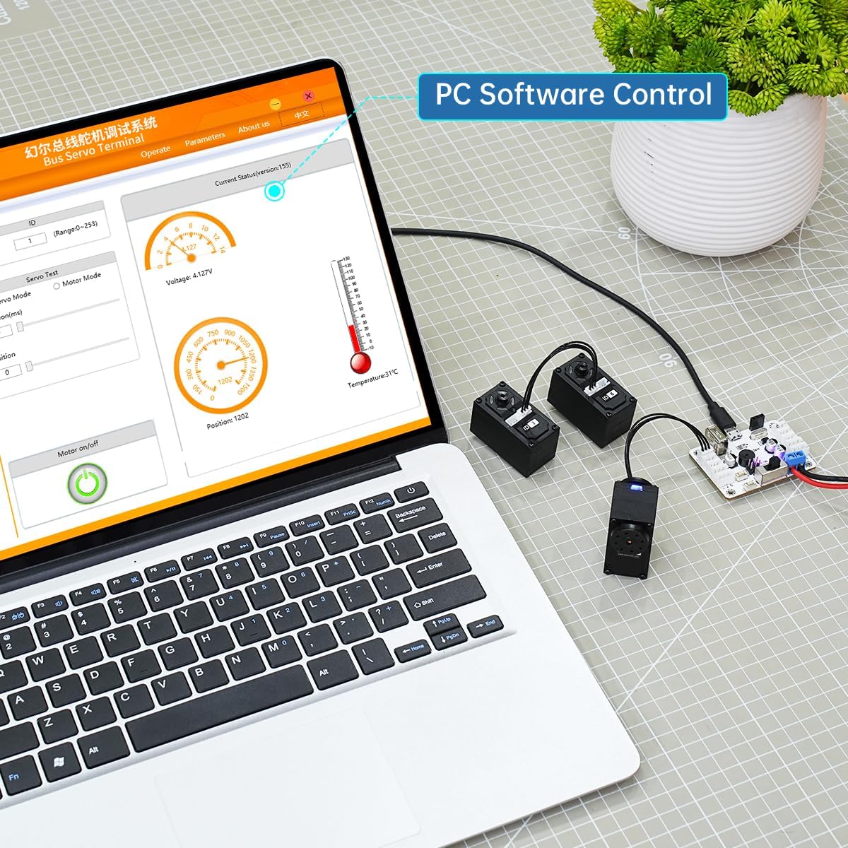 LX-15D Serial Bus Servo Dual Bearing Full Metal Gear Steering Servo with Debug System for RC Robot DIY, High Torque Servo 15KG.CM 6V - 17KG.CM 7.4V, Control Angle 240°