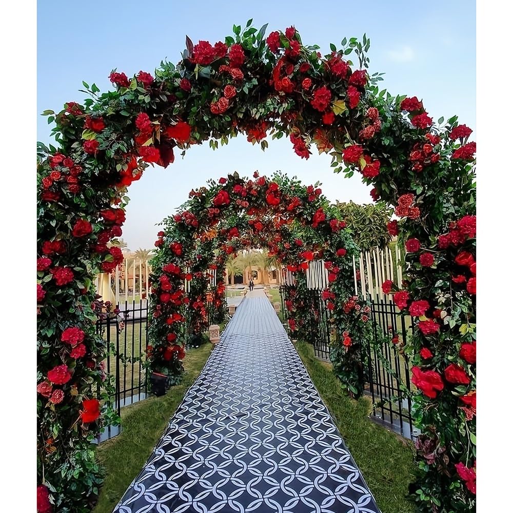 Łuk pergoli ogrodowej, czarny łuk ślubny, metalowa pergola, dekoracja zewnętrzna, regulowany rozmiar 350 x 220 cm, idealny na pnącza i imprezy, łuk