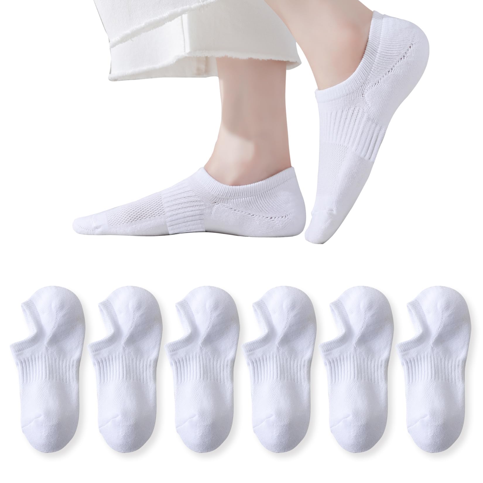 EPEIUS Thick No Show Socks for Women Athletic Ankle Socks Cushioned Running Low Cut Non Slip Footies 3/6 Pairs