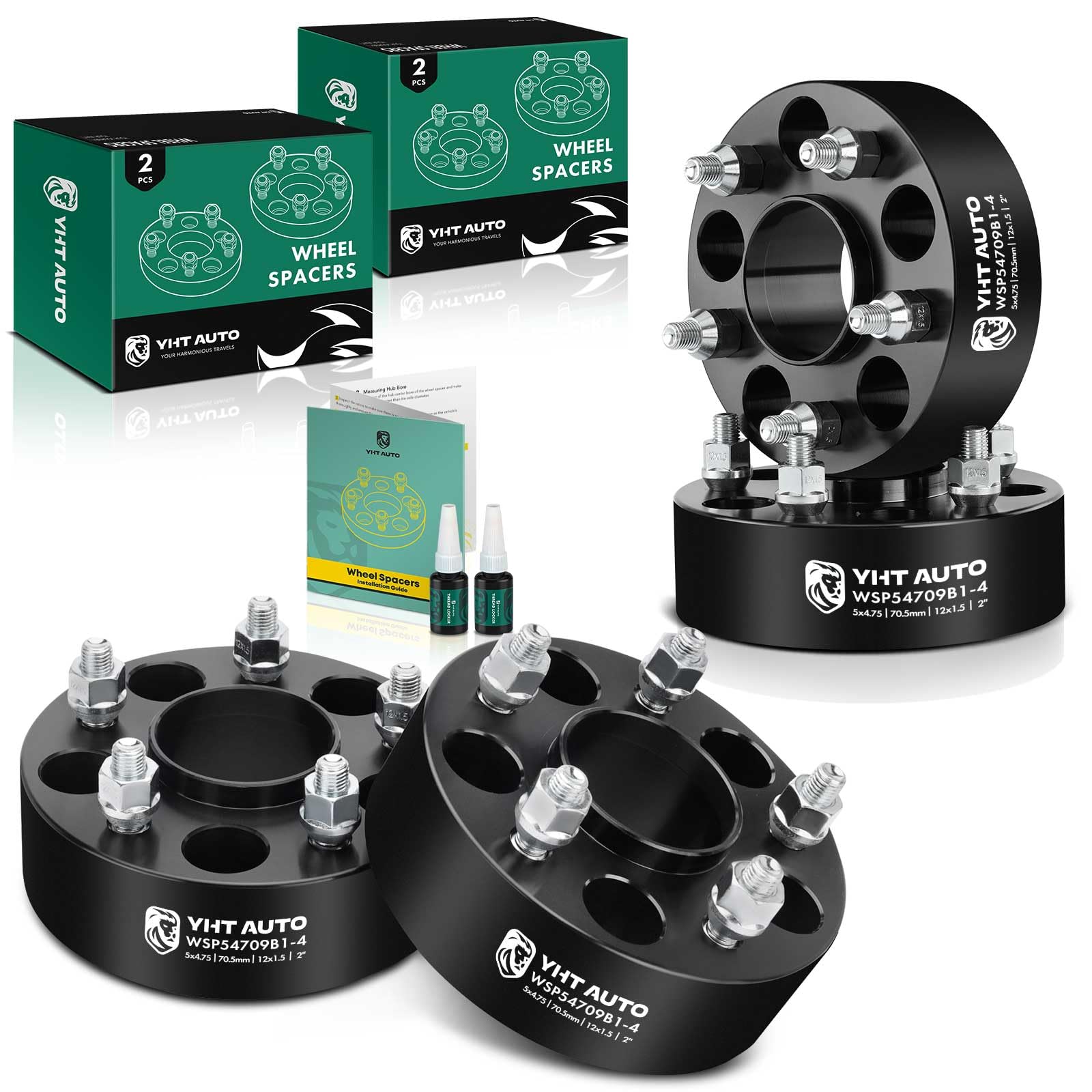 YHTAUTO 5x4.75 Hub Centric Wheel Spacers 2 Inch Compatible with Chevrolet GMC Cadillac Buick Model 1979-2019, Corvette, S10, Jimmy, Sonoma, S15, w/ M12x1.5 & 12.9 Grade Studs, 70.5mm Hub Bore