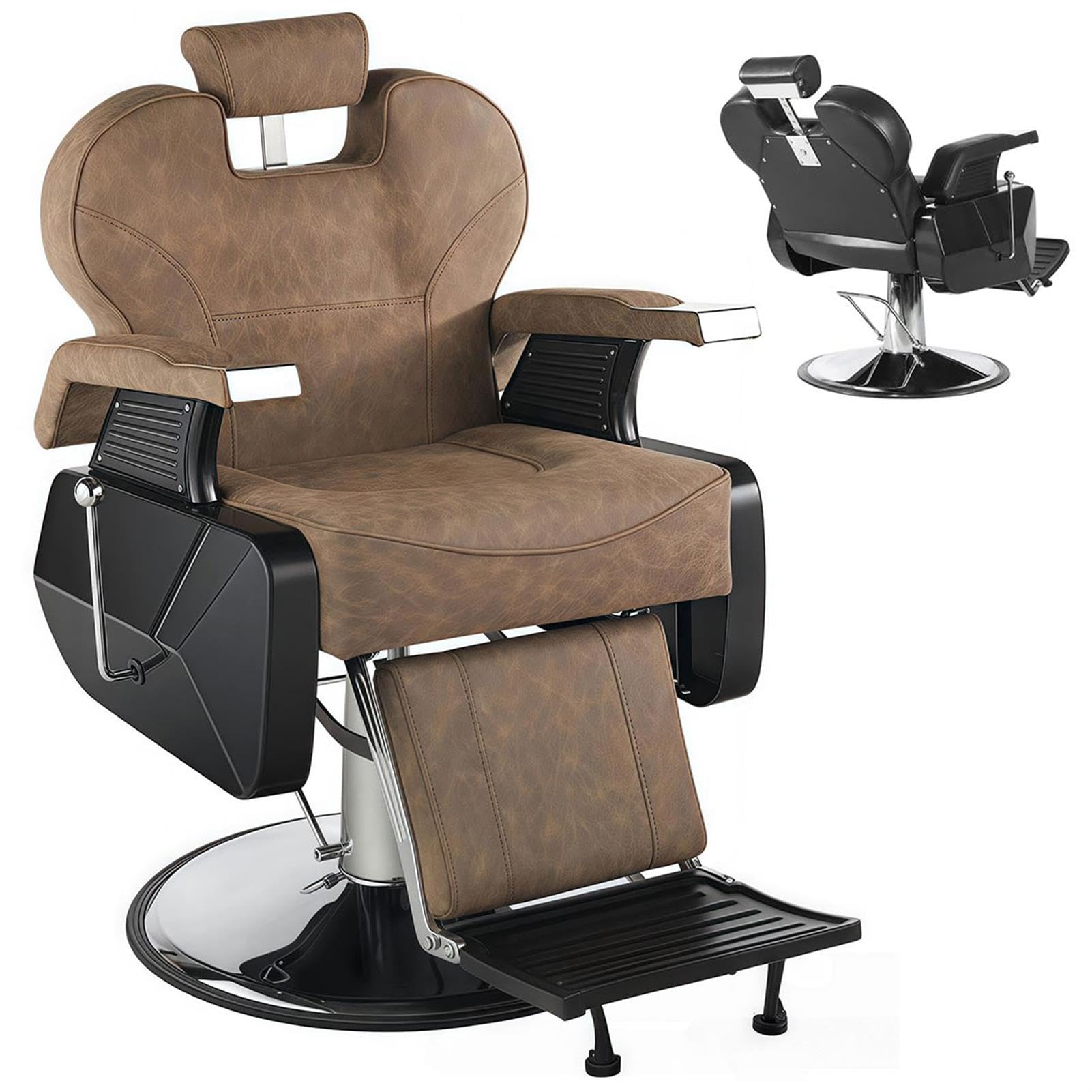 OZBMA Barber Chair 360° Swivel Hydraulic Reclining Salon Heavy Duty with Adjustable Headrest Footrest Beauty Spa Equipment for Hair Stylist Tattoo (Brown)