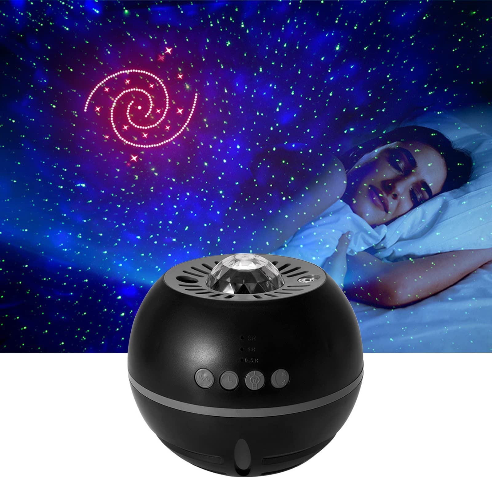 Galaxy Star Projektor Lampka nocna, Starry LED Aurora Lights Lampa do sypialni Sufit Noc Starlight Z Zegarem 7 Tryb Światła Lampa Stołowa dla Dziecka Dzieci Dorośli Prezent,Black