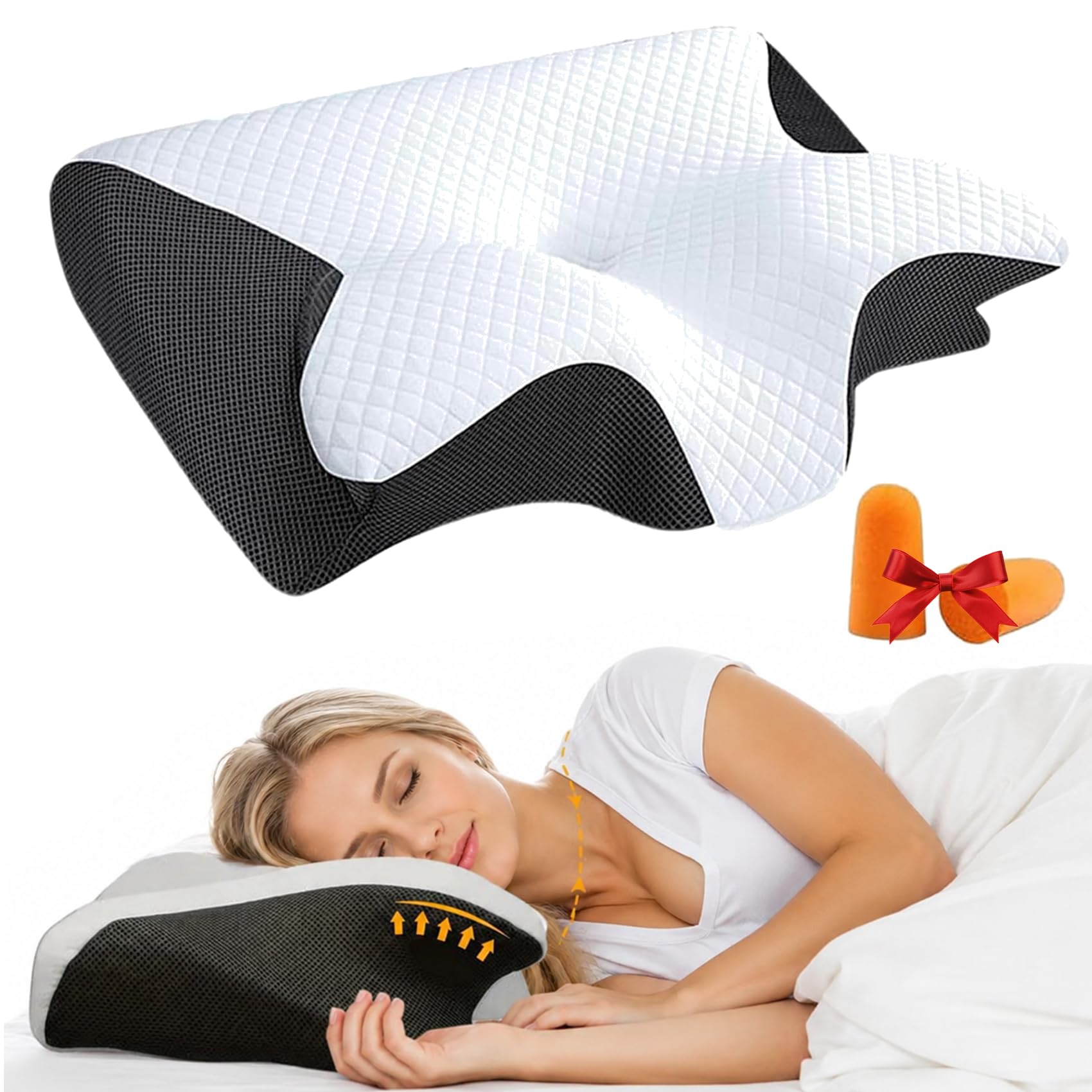 Curo Sleep Kissen, 2026 AufgerüStet Curo Sleep Original, Ergonomisches Nackenkissen Aus Memory-Schaum, Geeignet für SeitenschläFer, Die EIN HöHeres Bevorzugen (Schwarz)