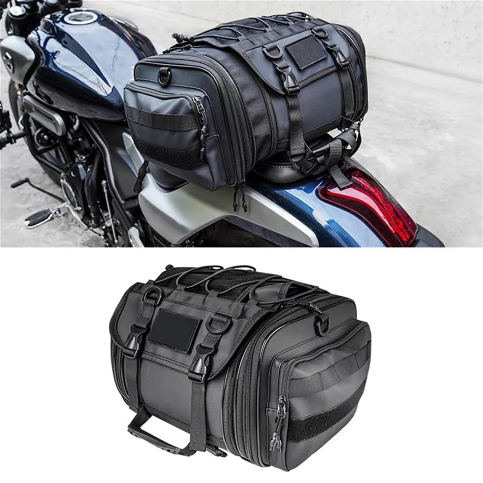 Sacoche arrière de Moto Universel pour Benelli Sacoche De Selle Moto en PVC Étanche 20-40-60L Arrière Sac de Selle Moto(1 Piece Black 40L-60L)