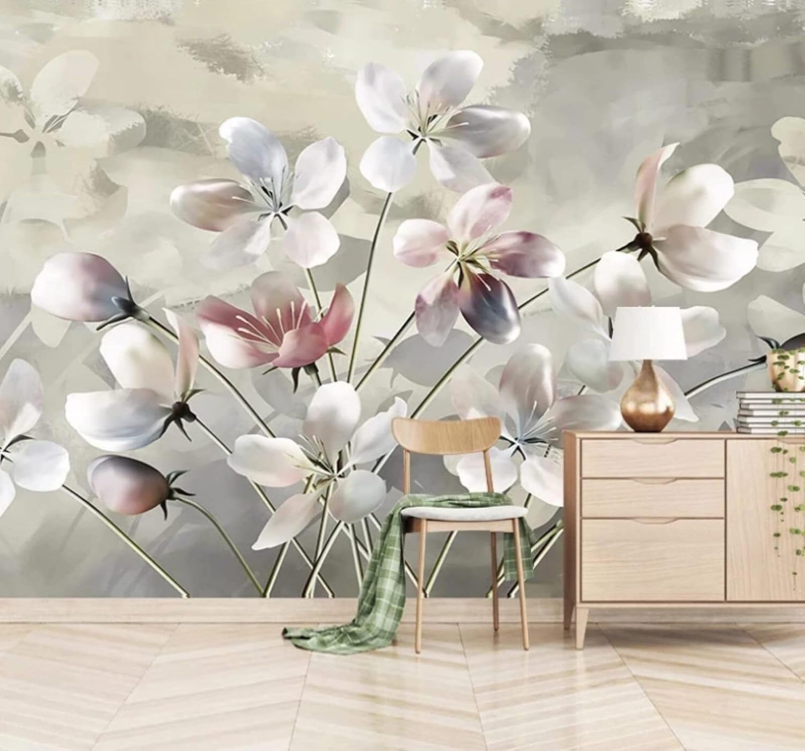 XLMING Hand Drawn Watercolour Three Dimensional Beautiful Flowers 3D Wallpaper Luxury Silk Study Dining Feature Sofa Grey Bedroom Living Room Tv Decorative Wall-400cm×280cm