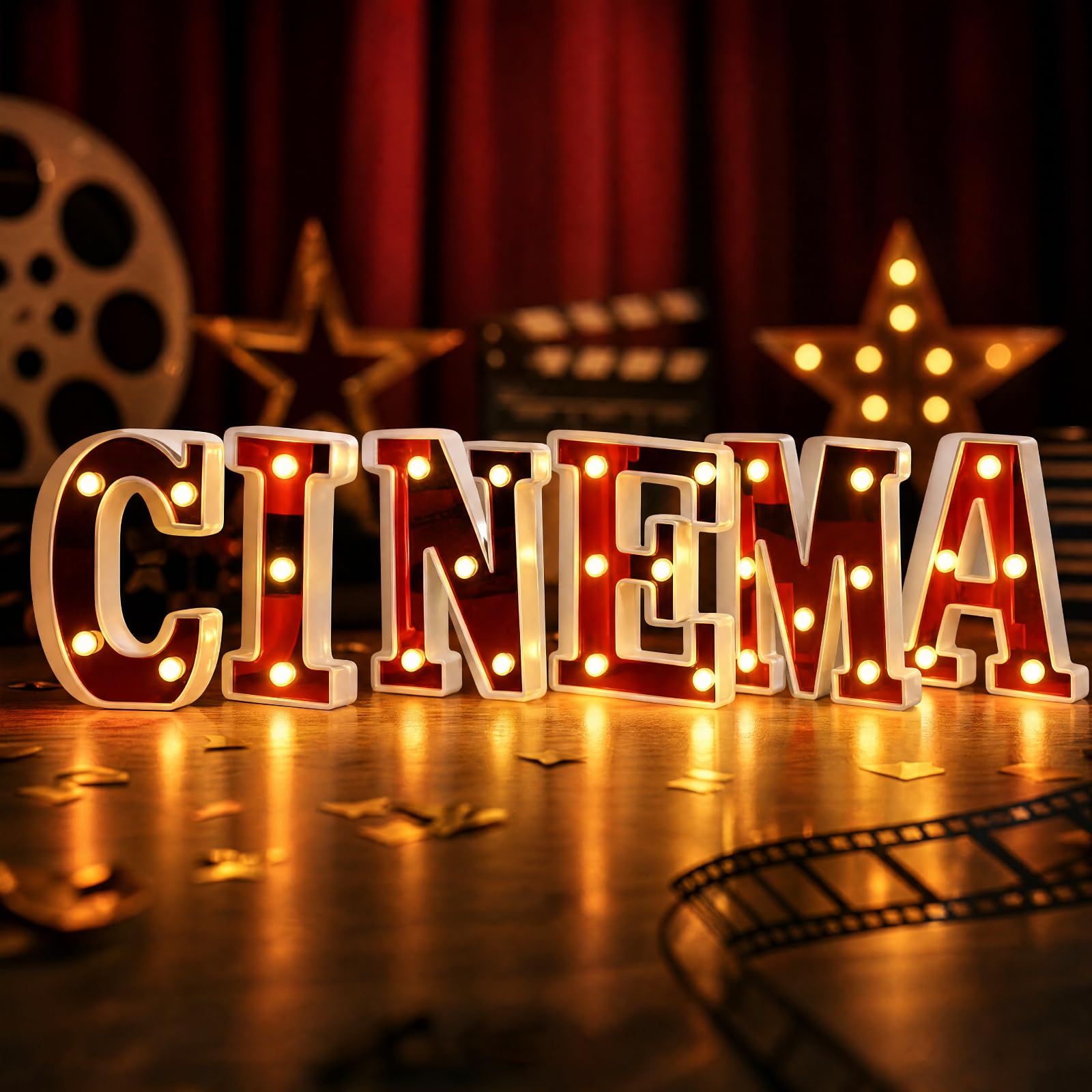Aurelema Letrero de letras iluminadas para cine, decoración de fiesta, marquesina, letrero iluminado con luces LED del alfabeto, para fiesta nocturna, suministros de decoración de mesa