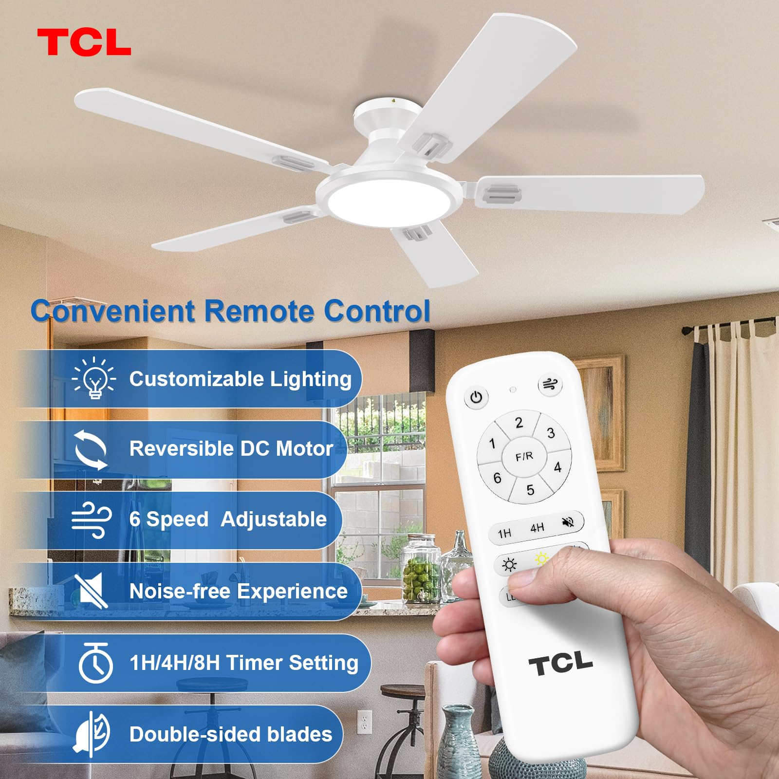 TCL Ceiling Fans with Lights 52 Inch Low Profile Ceiling Fan with Light and Remote Control Flush Mount — view 2