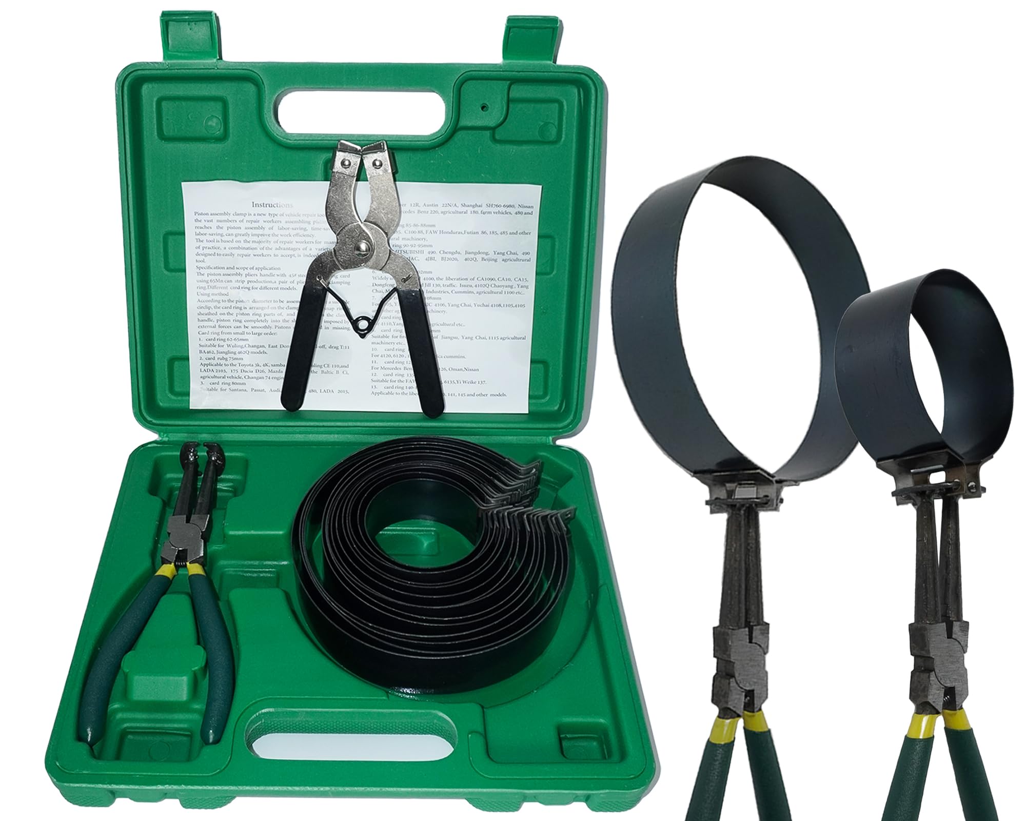 RIODEMBO 16-tlg Kolbenring-Kompressor-Set 62-145 Mm – Mit 2 Zangen Und 14 Spannbändern Für PKW, LKW & Bootsmotoren