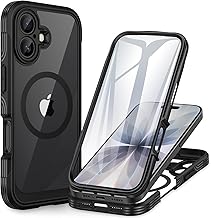 CENHUFO Compatible with iPhone 17 Case Built-in Glass Screen Protector and Full Camera Protection, Fits for Magsafe, 360 Full Body Shockproof Bumper Clear Phone Case for iPhone 17 6.3 Inch -Black
