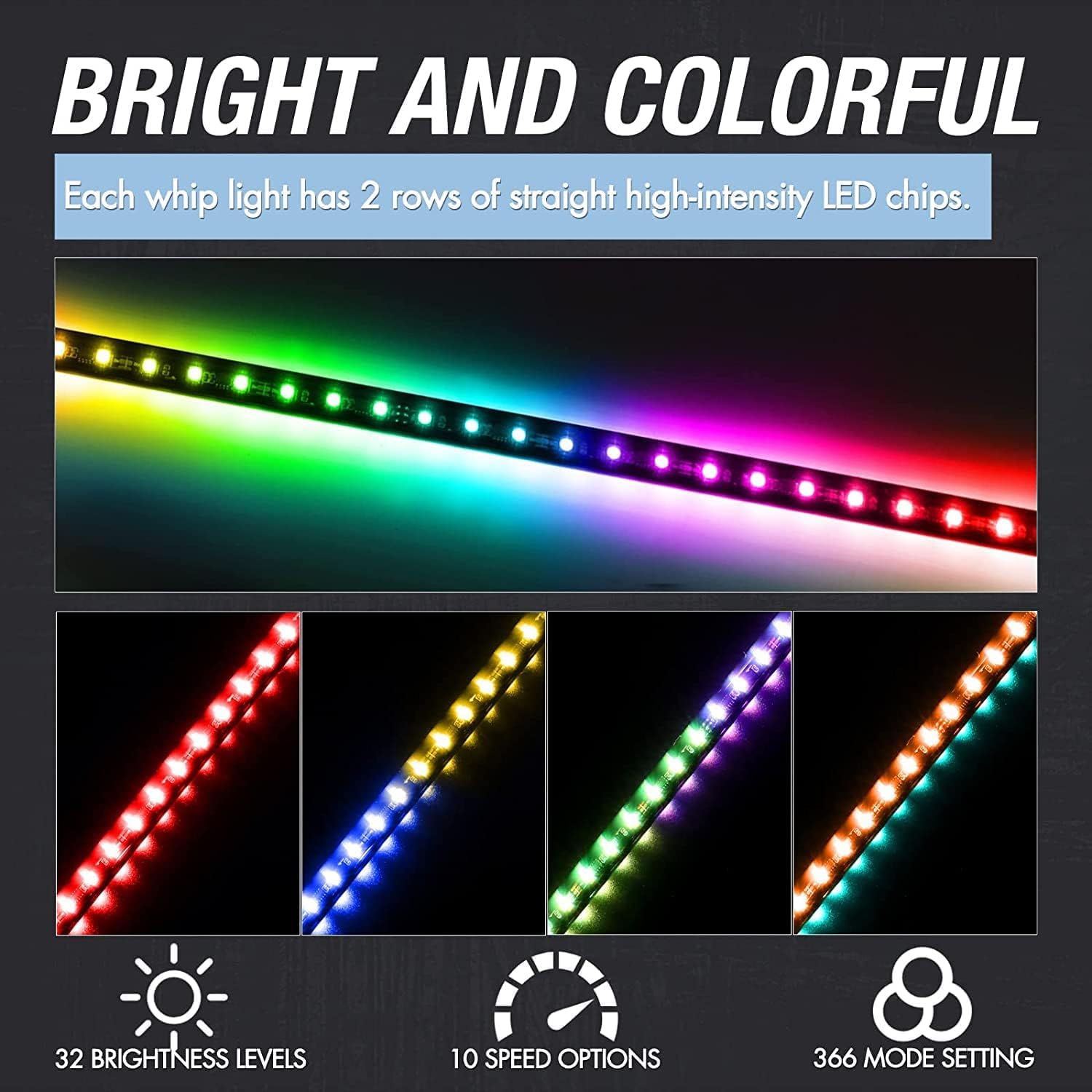 Qunine HXRW LED Peitsche Licht 2PC 3FT/4FT LED-Peitschenlichter, RGB-farbig beleuchtete Peitschen, wetterfest, Off-Road-Peitschen-RF-Funkfernbedienung (Size : 3FT)