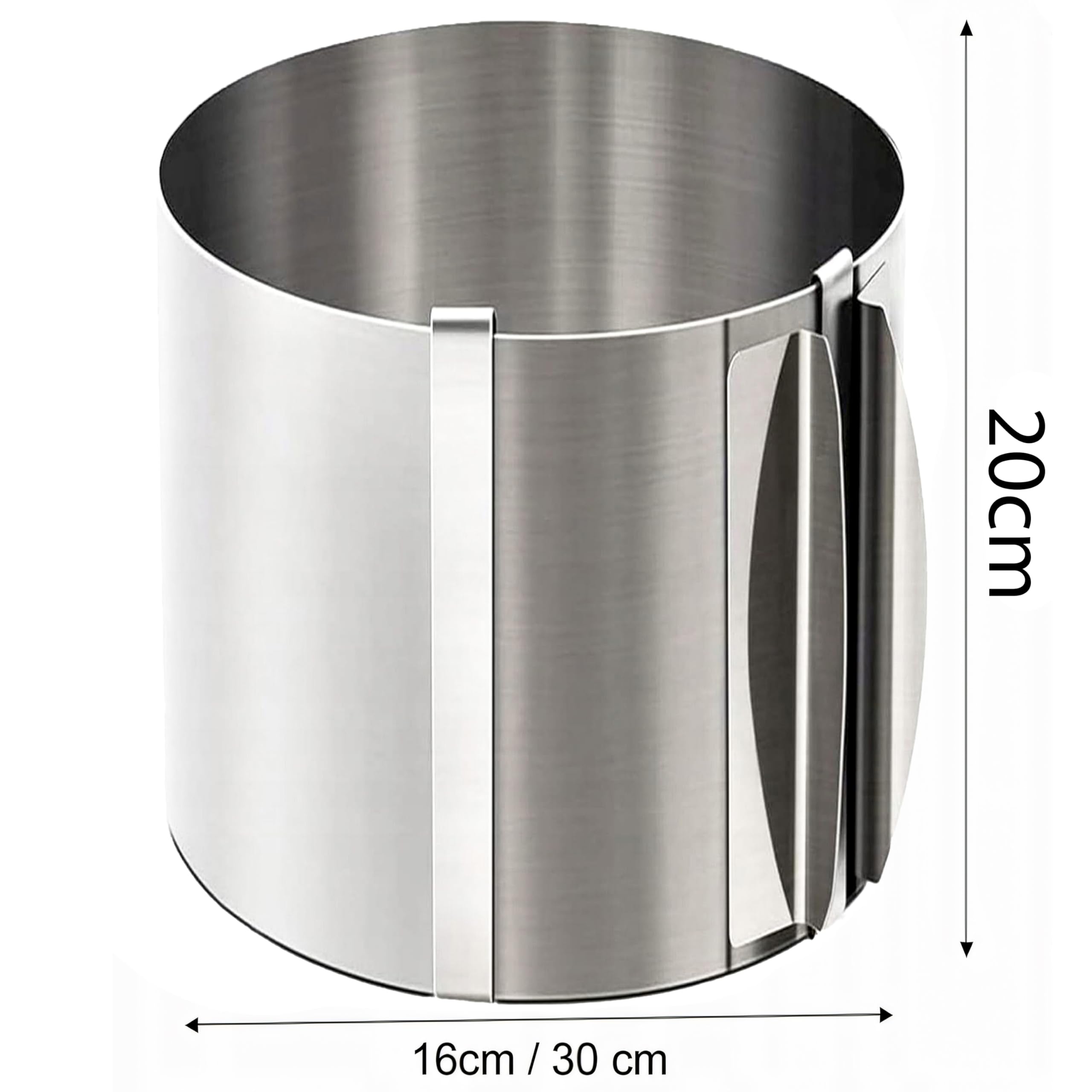 Retoo Regulowany pierścień do ciasta, średnica 16-30 cm, wysokość 20 cm, okrągła forma do pieczenia, akcesoria do pieczenia, stal nierdzewna, stabilny pierścień do pieczenia, akcesoria do deserów,