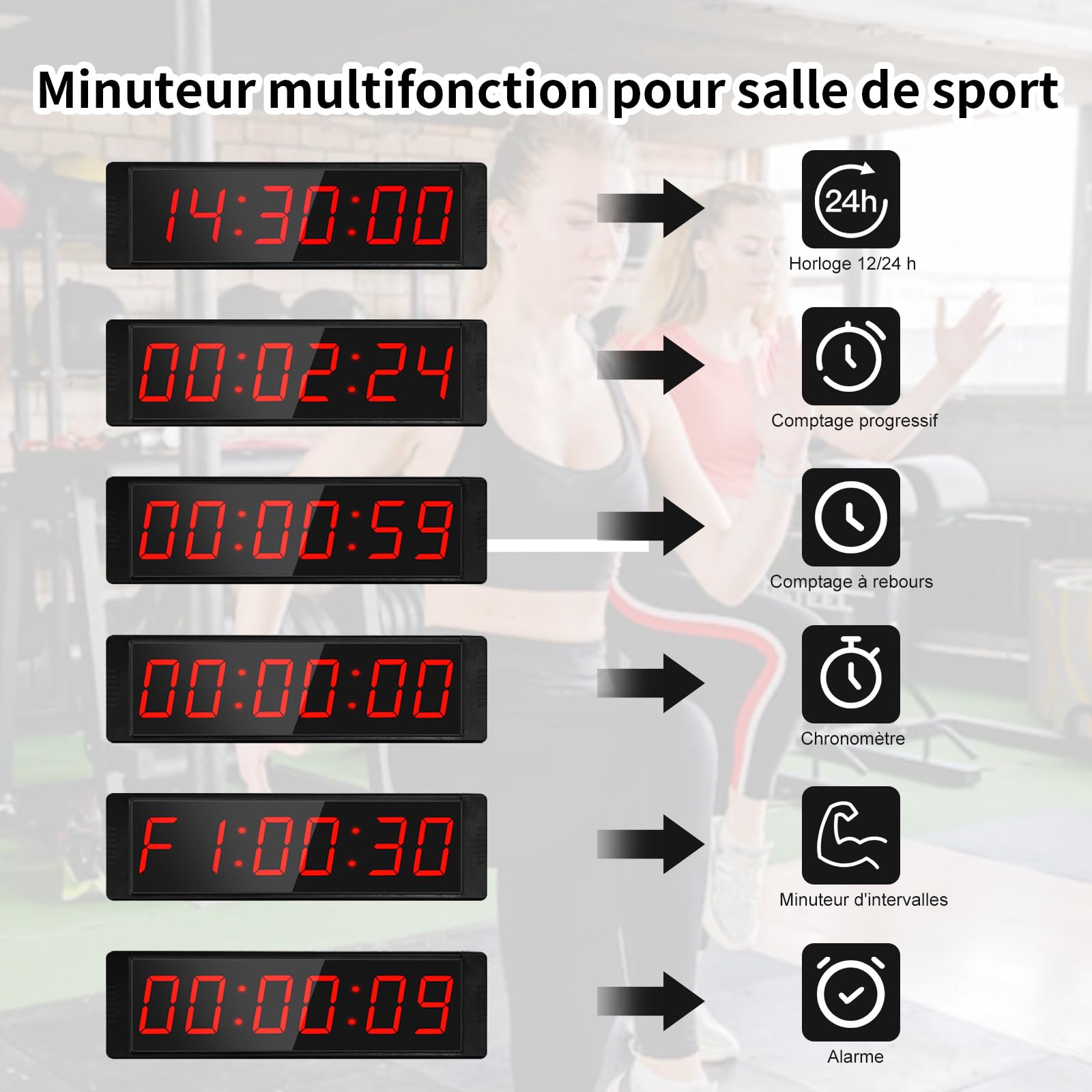 Chronomètre Minuteur Digital Timer avec Télécommande Minuteur Fitness Timer 12/24H pour Workout Home Gym