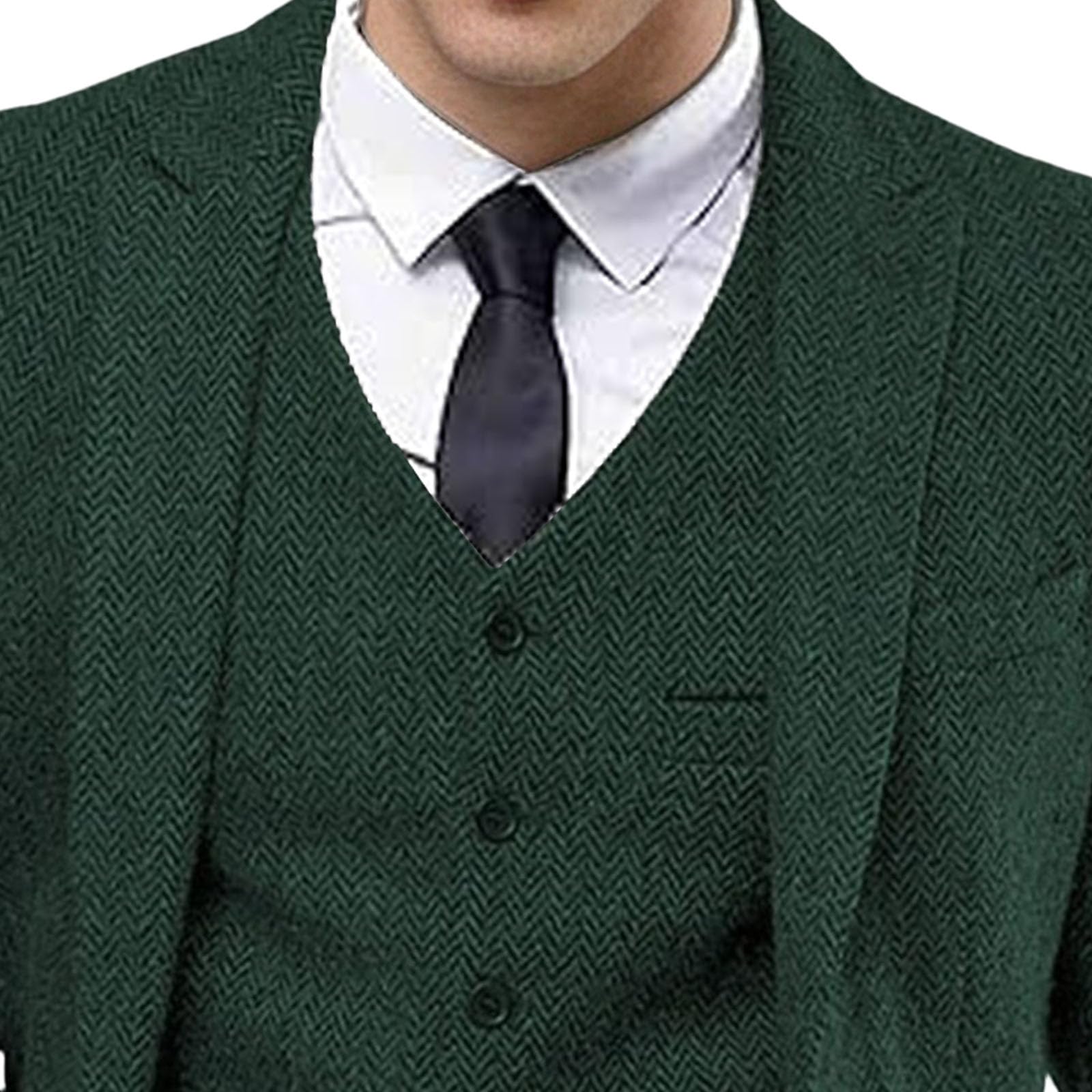 Costume élégant en Tweed à Chevrons pour Homme, idéal pour Un dîner, Un Mariage ou Bal de Promo. Ensemble 3 pièces avec Revers Pointus.