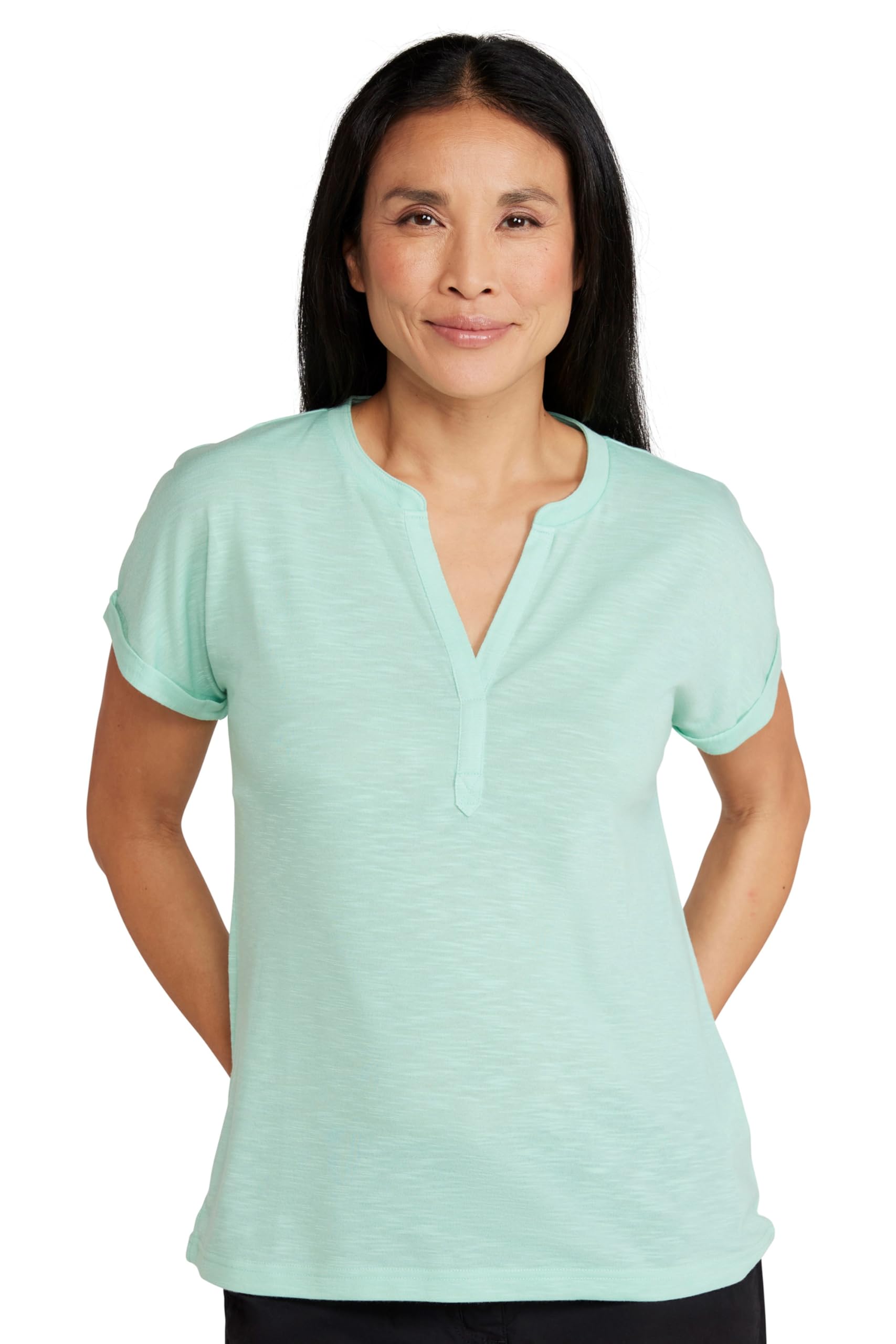 Mountain Warehouse Women's Mint 'Skye' Lightweight Breathable Short Sleeve Casual V-Neck Slub T-Shirt In | Size: 18