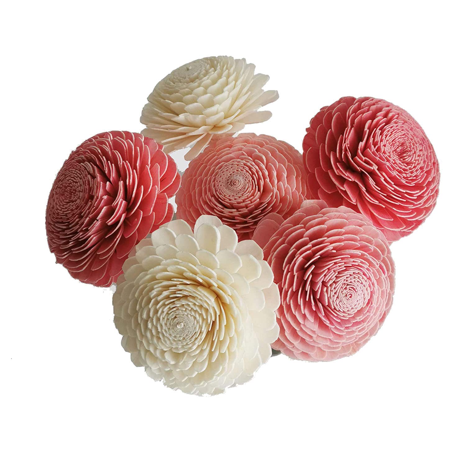 6 Triple Warm Tone Color 3 Inch Jasmine Sola Flower with Reed Diffuser for Home Fragrance Aroma Oil by Plawanature