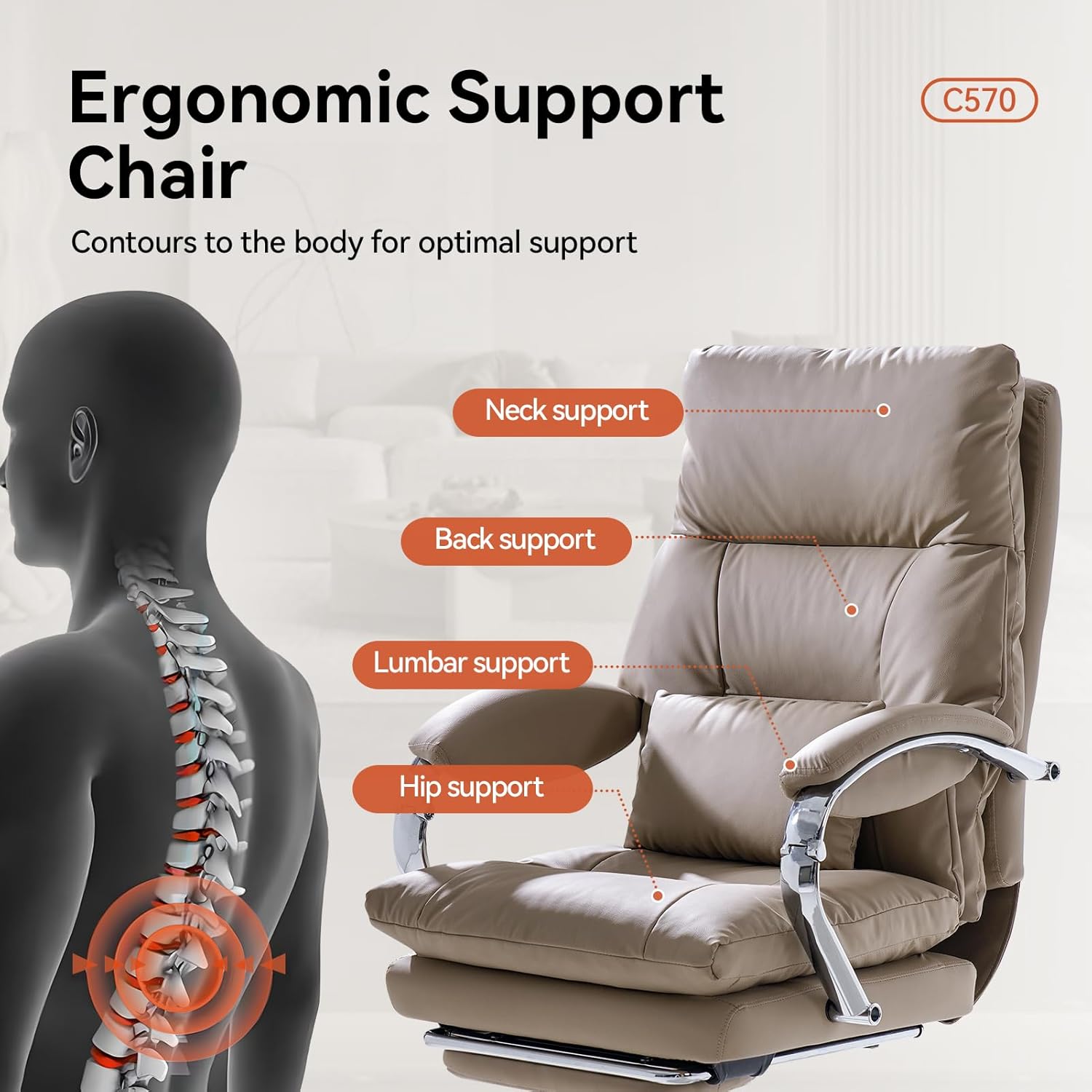 Ergonomic support points of the LEAGOO C570 chair