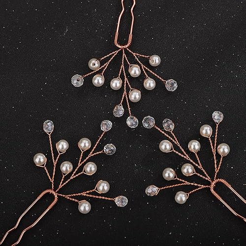 Miniatura 9 de Teyglen Horquillas para el pelo de novia con diamantes de imitación de cristal de perla, horquillas para el cabello de novia de boda, accesorios